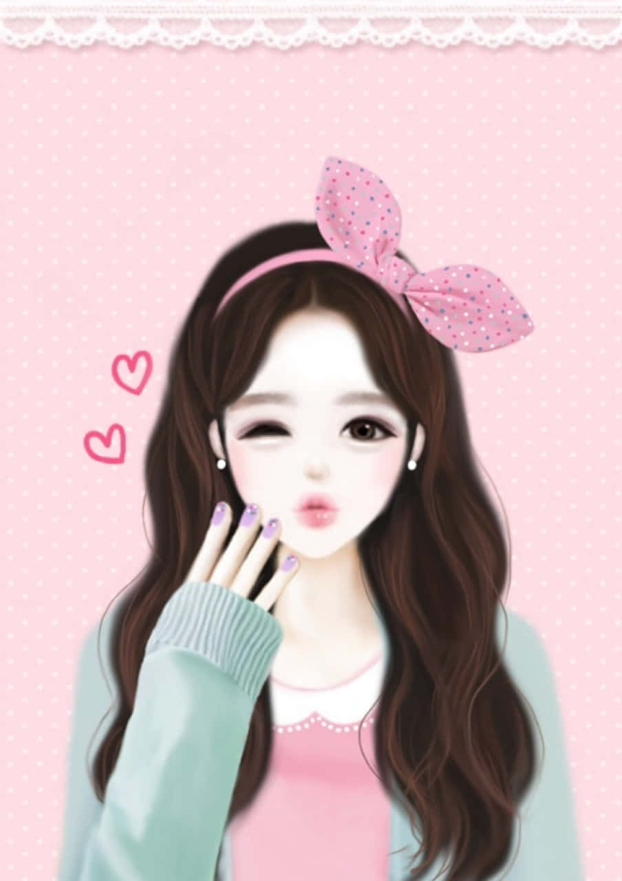 Korean anime girl, green cardigan, long brown hair, HD Phone Wallpaper