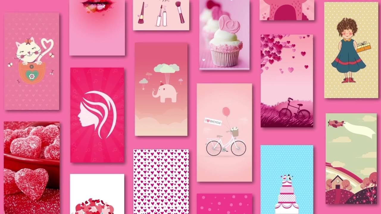 girly pink wall collage, pink-themed illustrations, cupcakes, HD Desktop Wallpaper