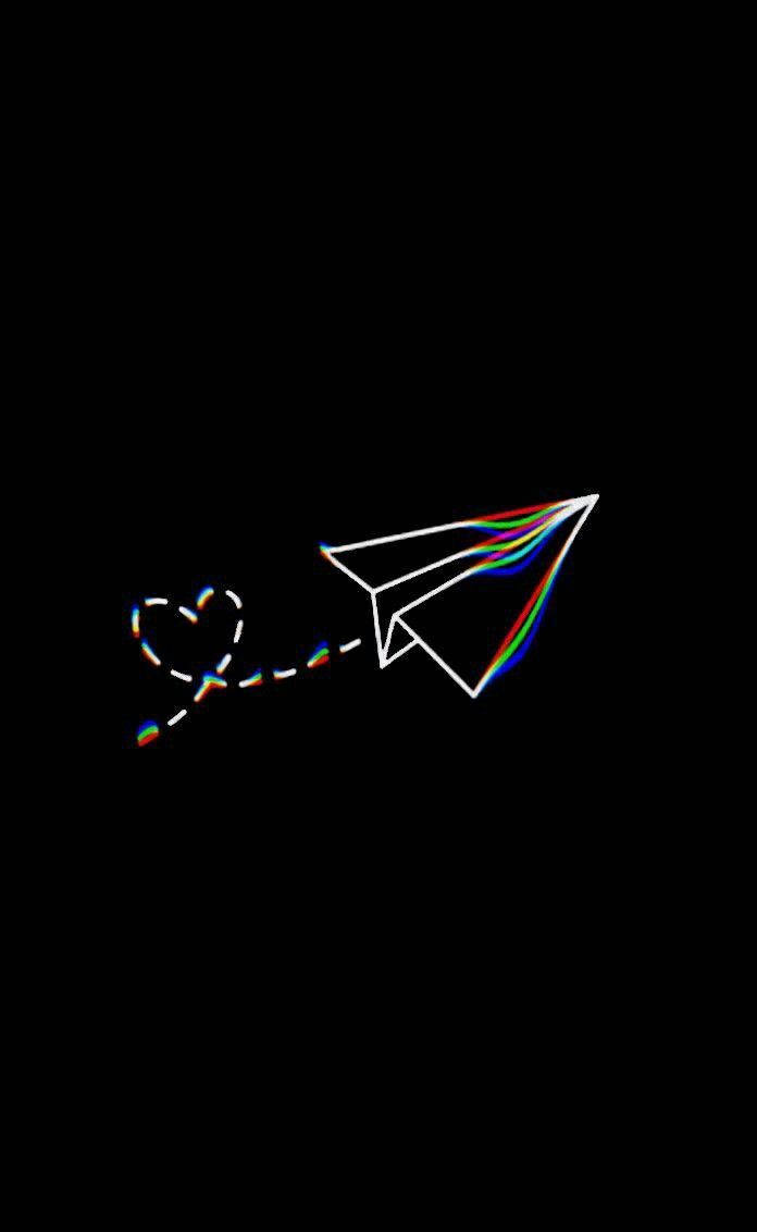 black neon aesthetic, glowing paper airplane, rainbow trail, SD Phone Wallpaper