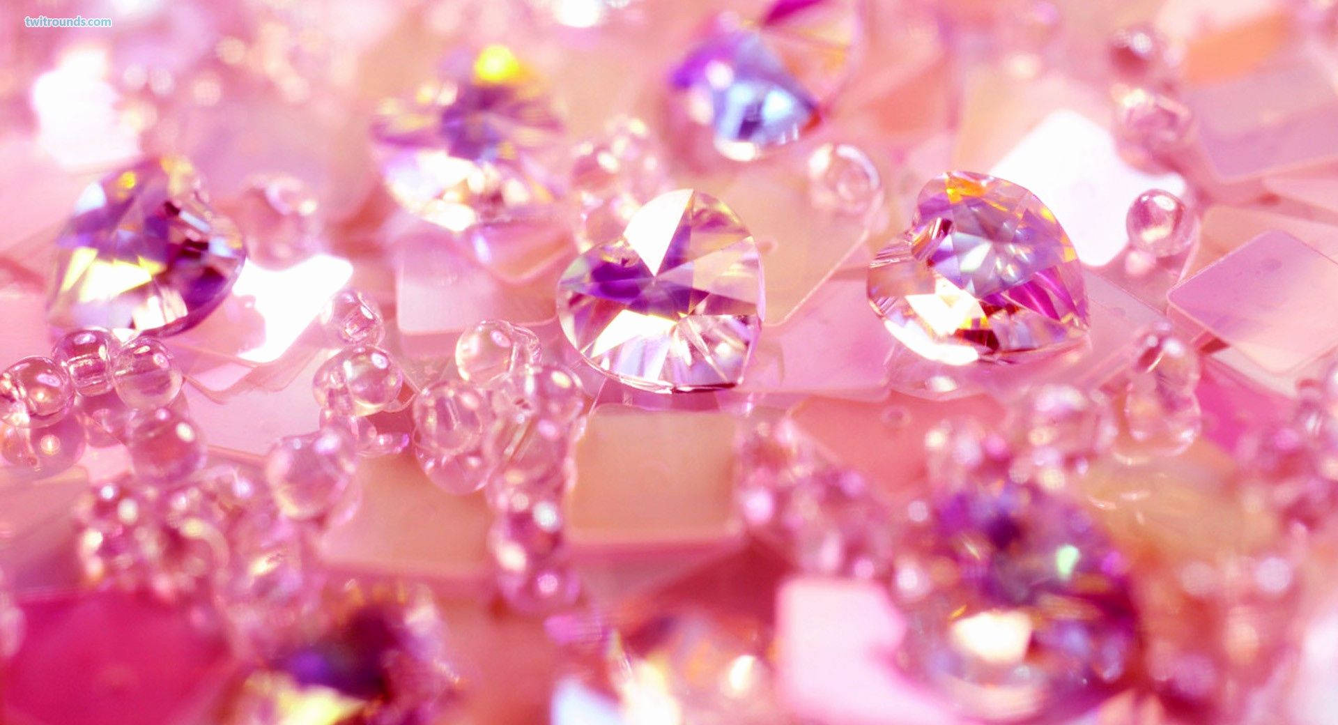 pink heart-shaped crystals, beads, iridescent light, Full HD Desktop Wallpaper