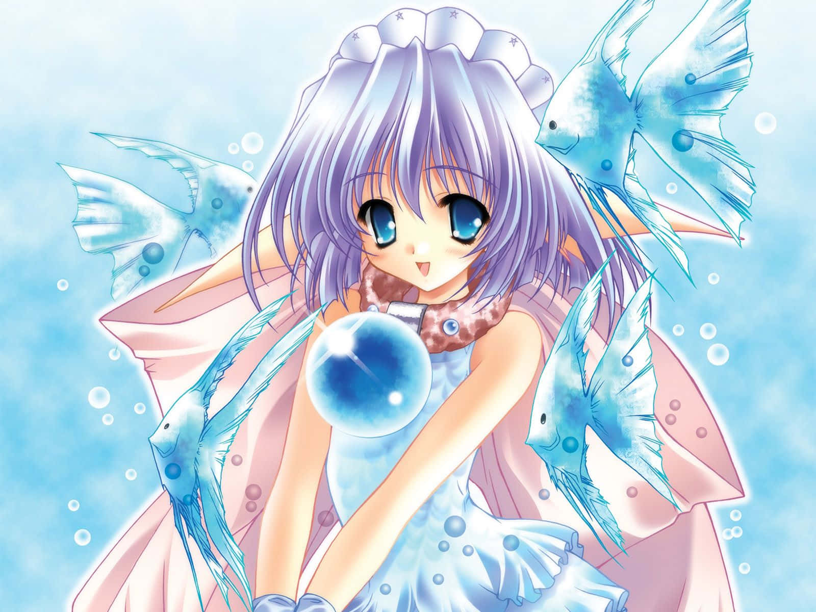 Girly Cute Anime, lavender hair, blue eyes, HD Desktop Wallpaper