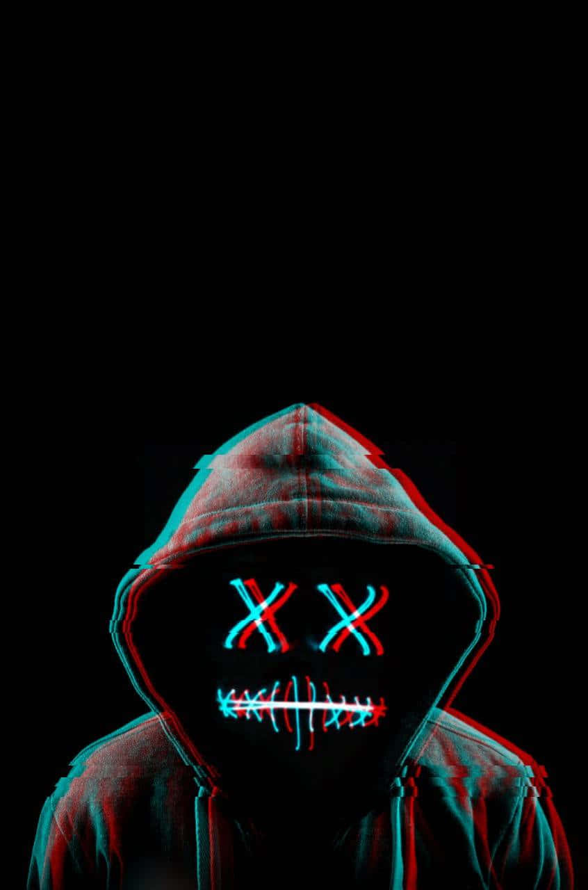 Cute Glitch, glowing red and blue LED eyes, stitched mouth, HD Phone Wallpaper