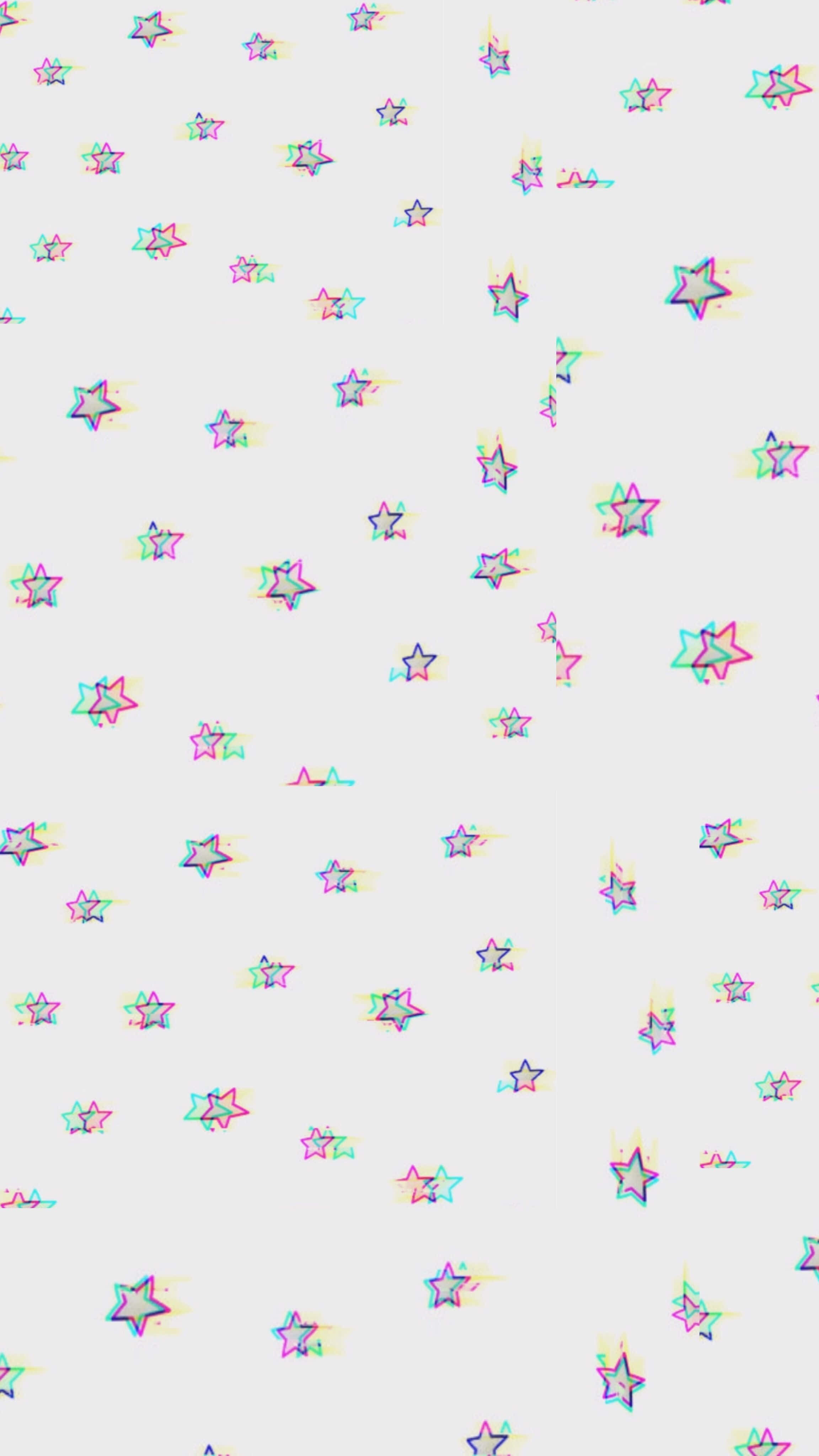 light gray background, colorful glitchy stars, rainbow hues, 4K Phone Wallpaper