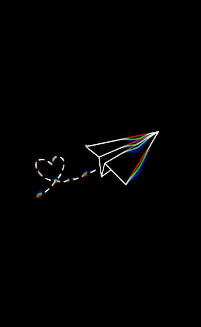 paper airplane, rainbow trail, dashed heart, SD Phone Wallpaper