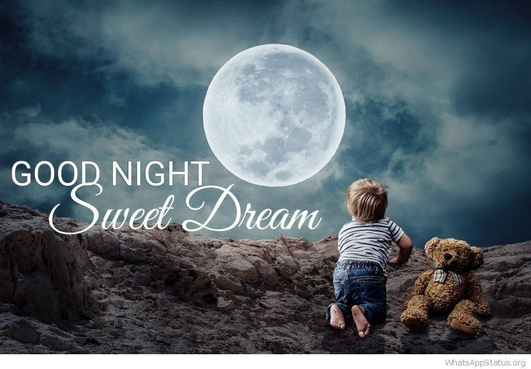 Good Night Sweet Dream, giant moon, cloudy night sky, SD Desktop Wallpaper