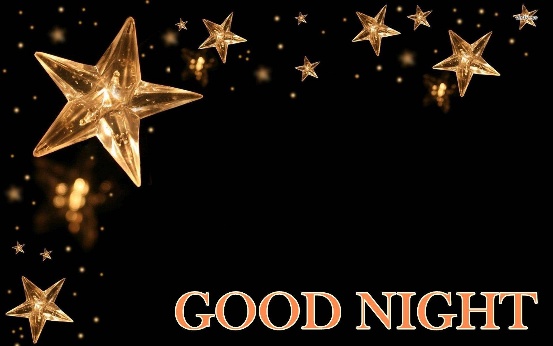 Sparkling Stars Good Night Wish, golden stars, bokeh lights, Full HD Desktop Wallpaper