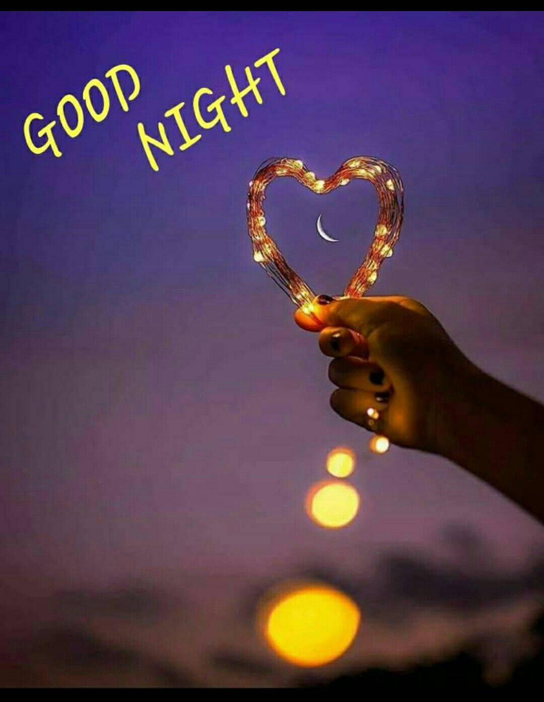 heart-shaped string light, twilight sky, crescent moon, HD Phone Wallpaper