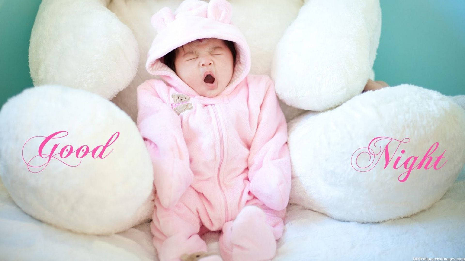 pink bunny onesie, giant white teddy bear paws, Good Night, Full HD Desktop Wallpaper