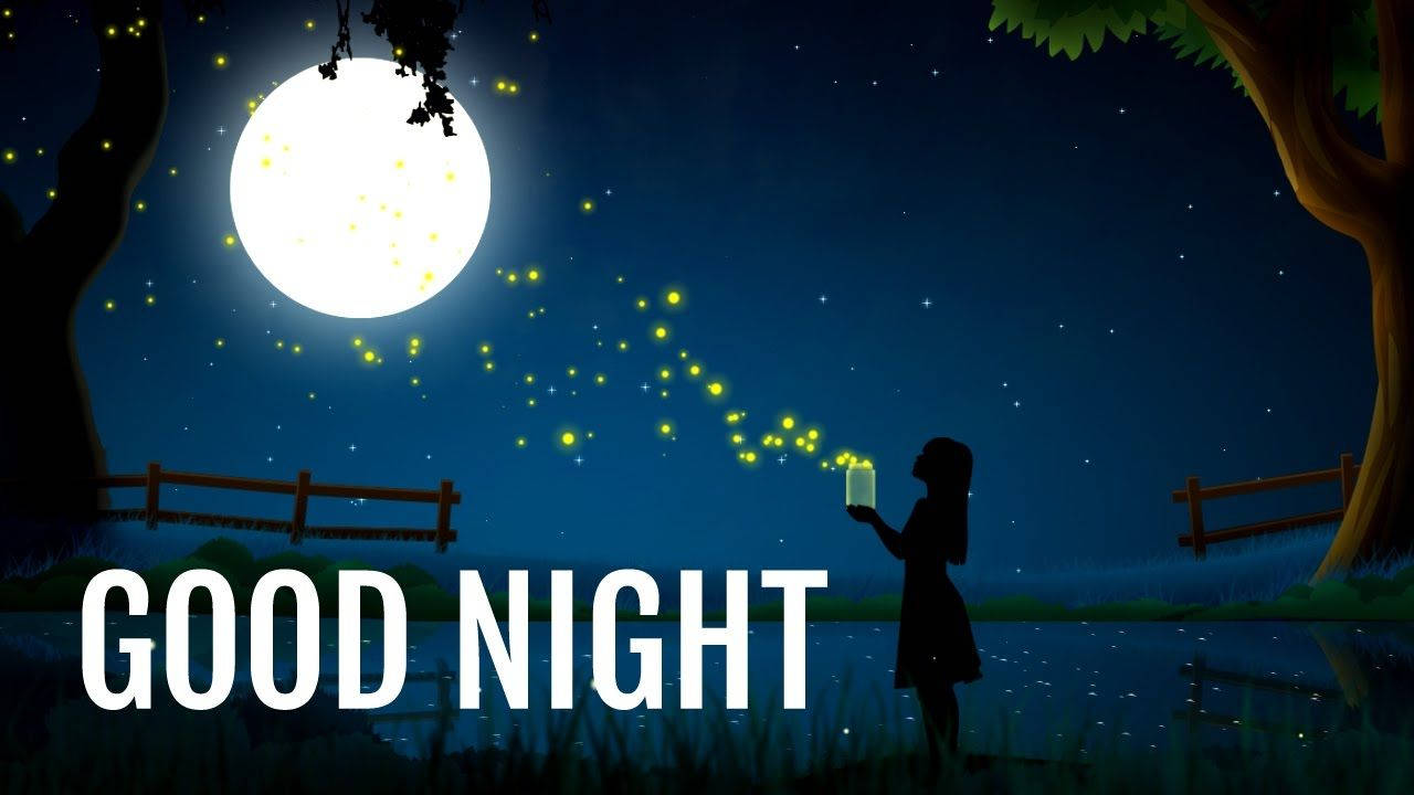 full moon, fireflies, starry night sky, HD Desktop Wallpaper