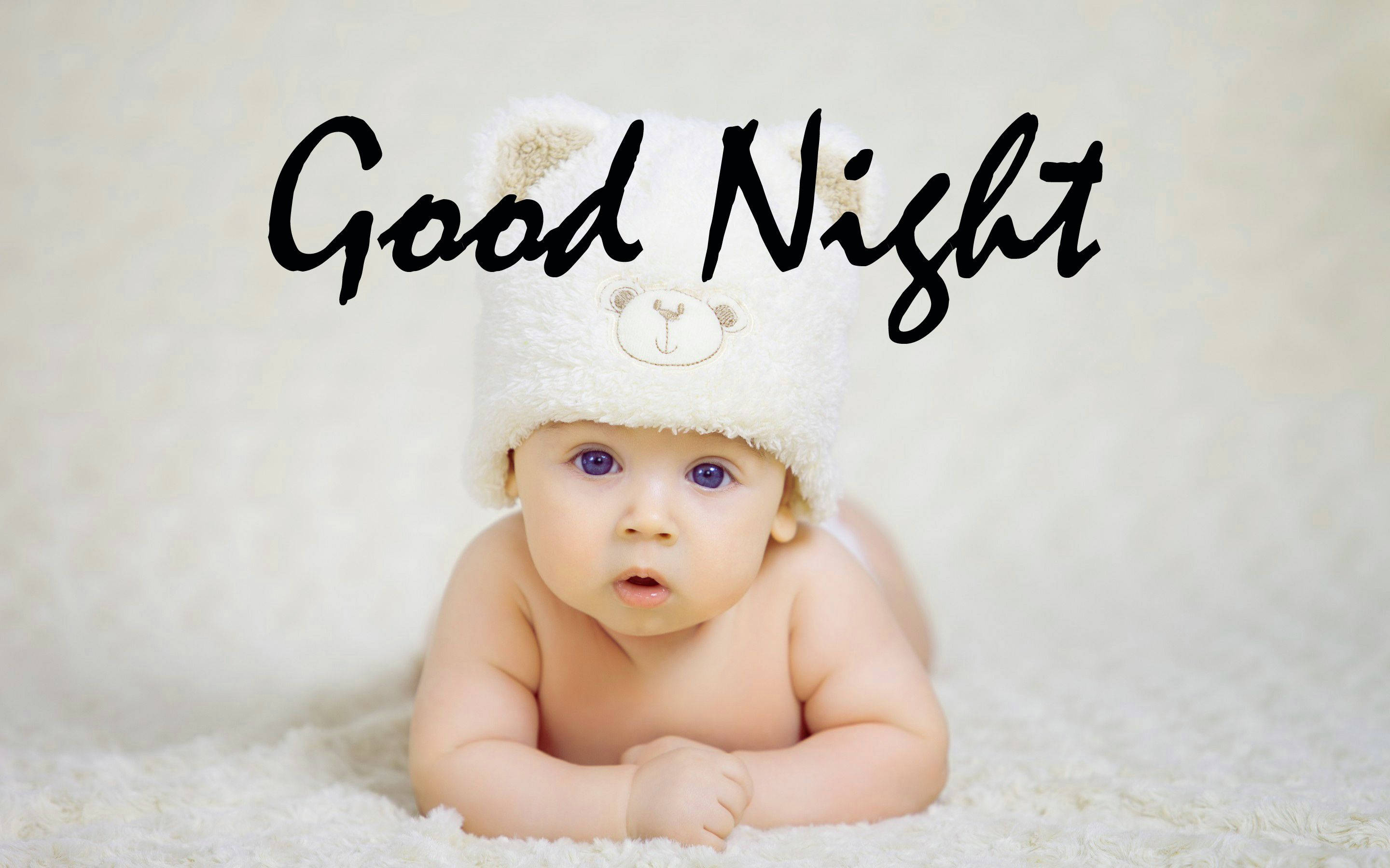baby, fluffy white bear hat, soft white rug, 2K Desktop Wallpaper