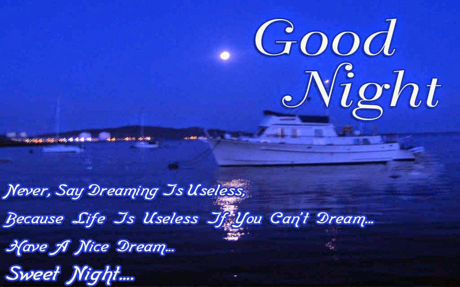 Good Night, moonlit harbor, white boat, HD Desktop Wallpaper