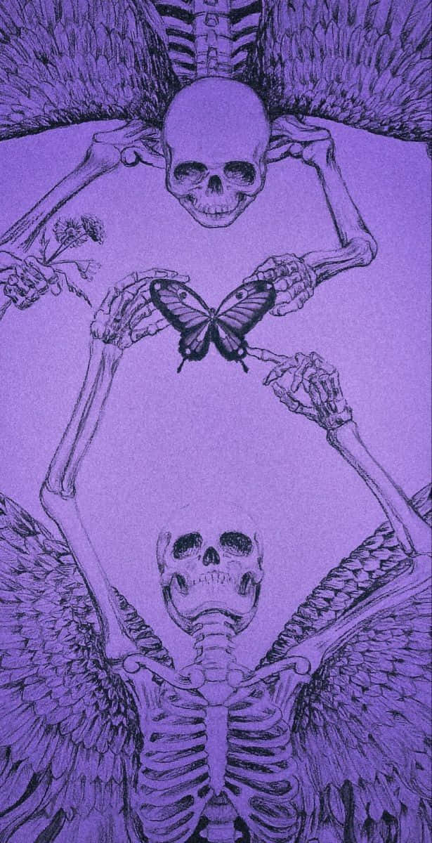 Cute Gothic, purple-hued, winged skeletons, SD Phone Wallpaper
