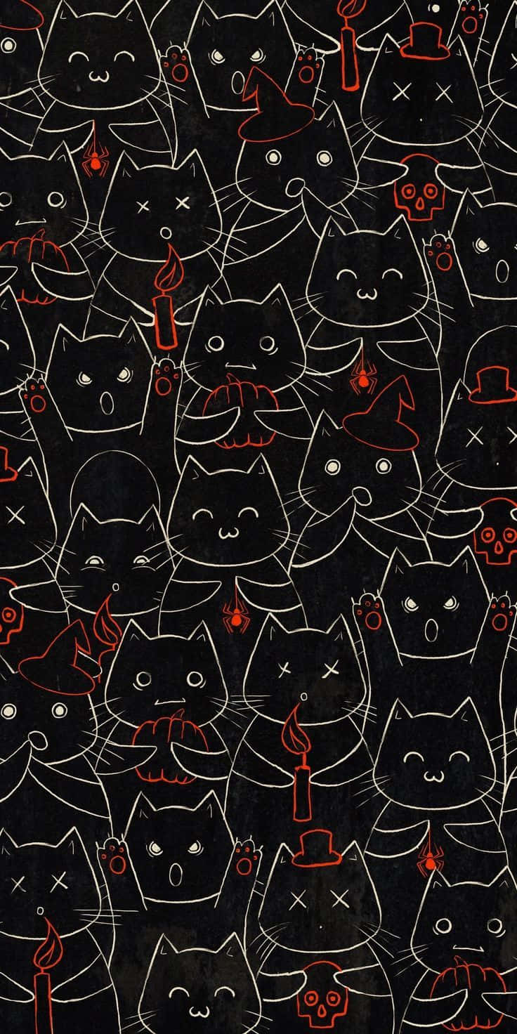 Cute Gothic, black cats, white outlines, HD Phone Wallpaper