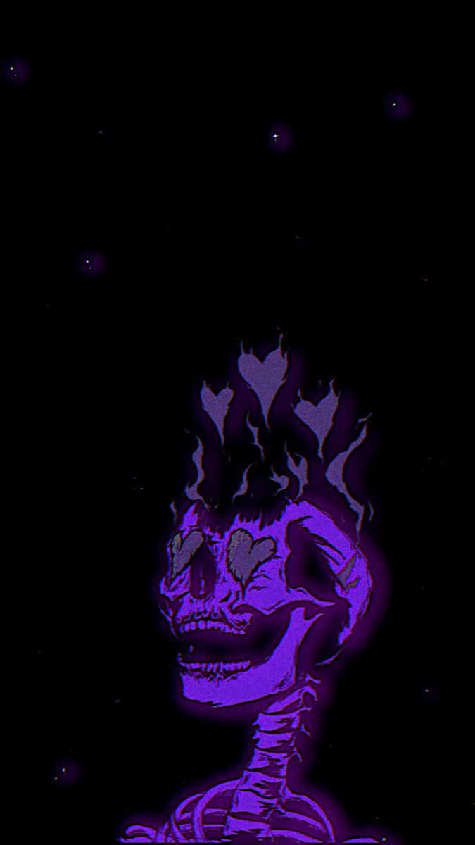 Cute Gothic, glowing purple skull, heart-shaped flames, SD Phone Wallpaper