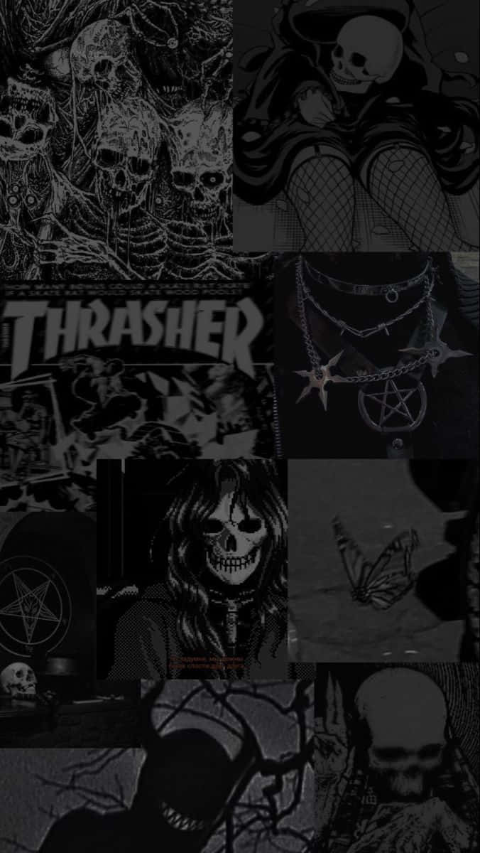 cute gothic, flowery dress, skulls, SD Phone Wallpaper