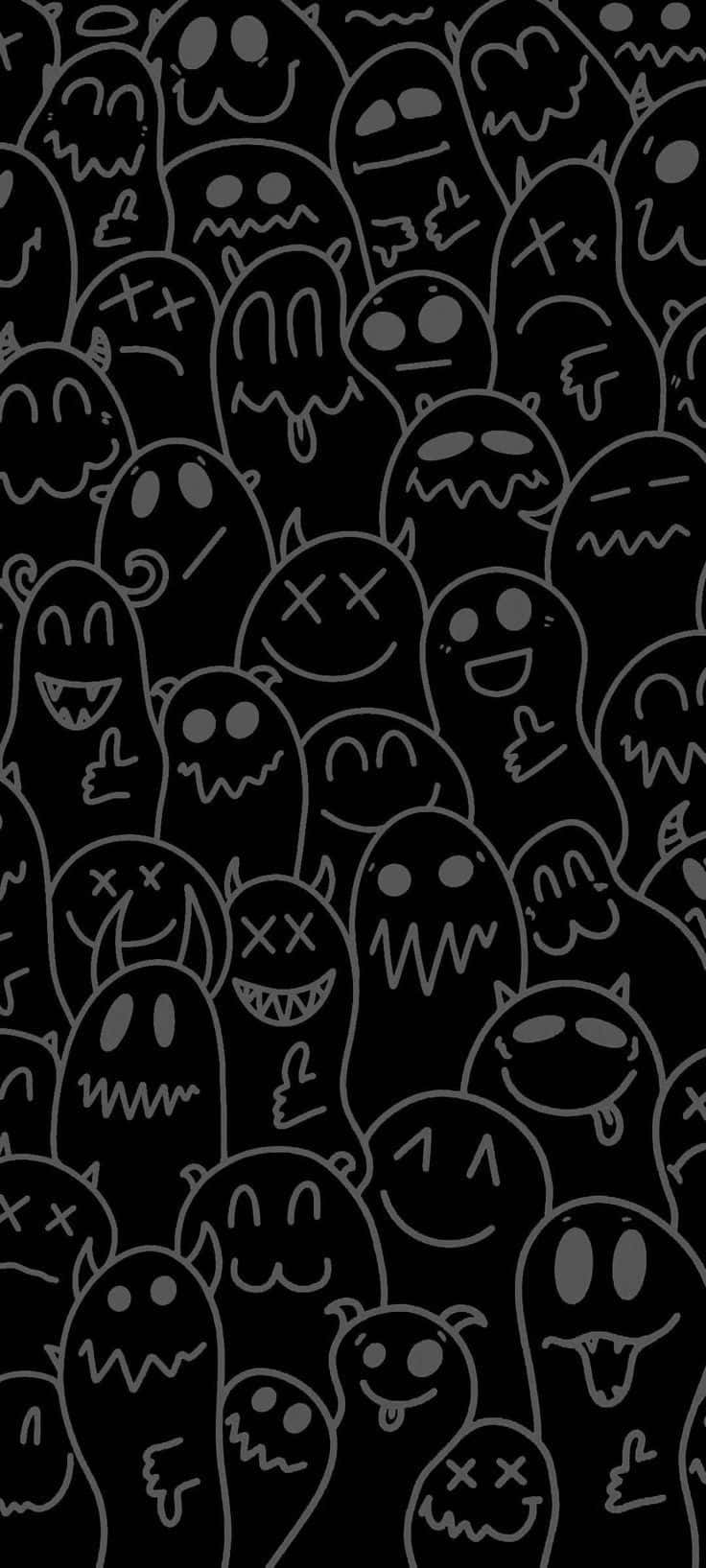 Cute Gothic, white outlined cartoon ghosts, black background, HD Phone Wallpaper