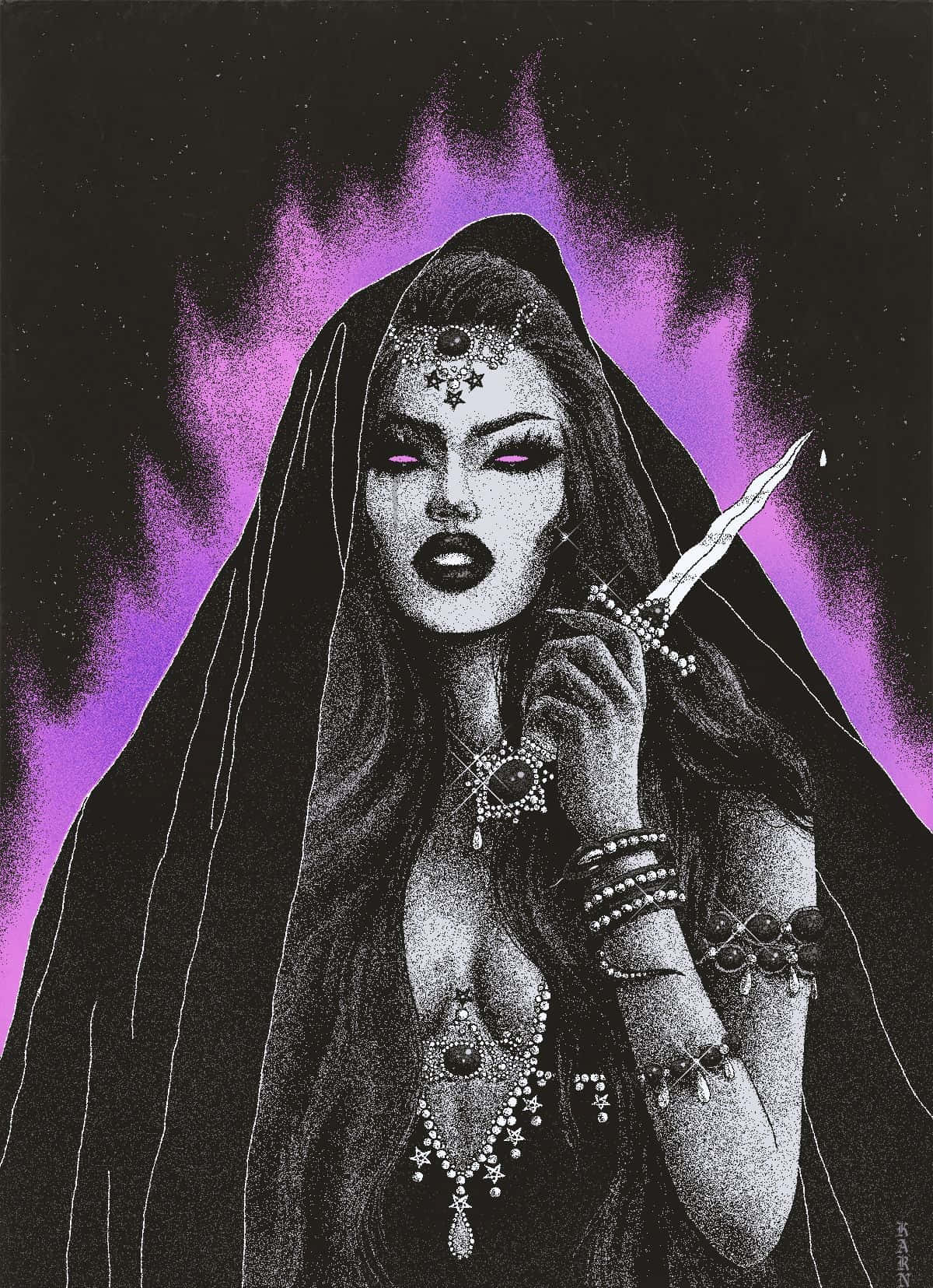 purple cloak, black veil, dagger, HD Phone Wallpaper