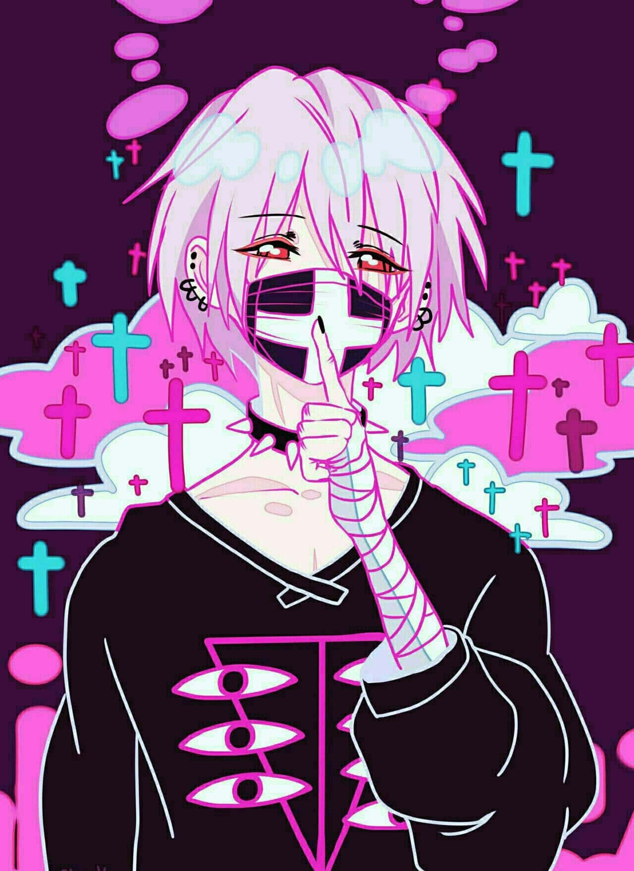 Cute Gothic, anime boy, pink-haired, HD Phone Wallpaper