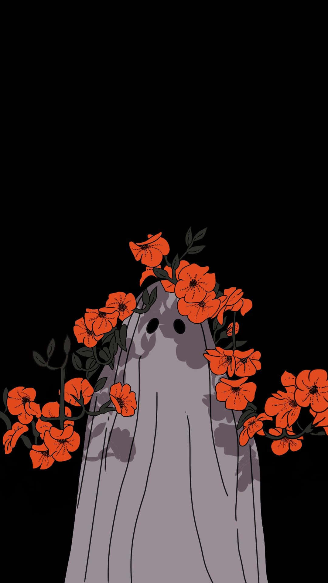 cute gothic, minimalist cartoon ghost, grey, Full HD Phone Wallpaper