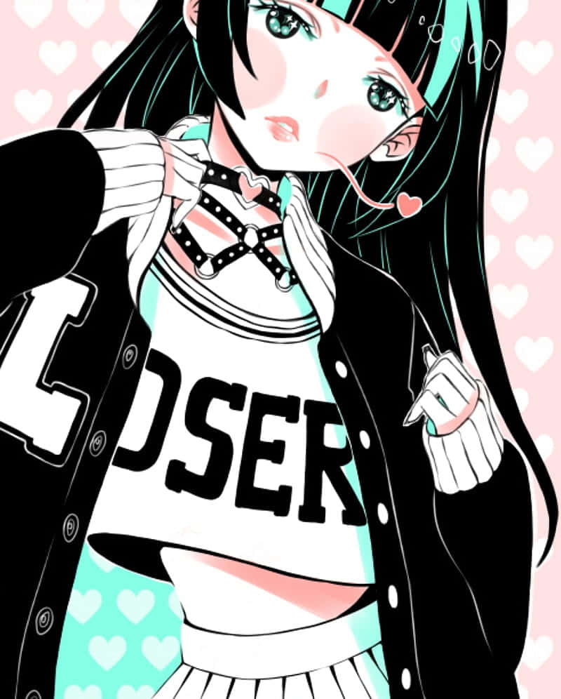 Pastel Goth, anime girl, teal hair, SD Phone Wallpaper