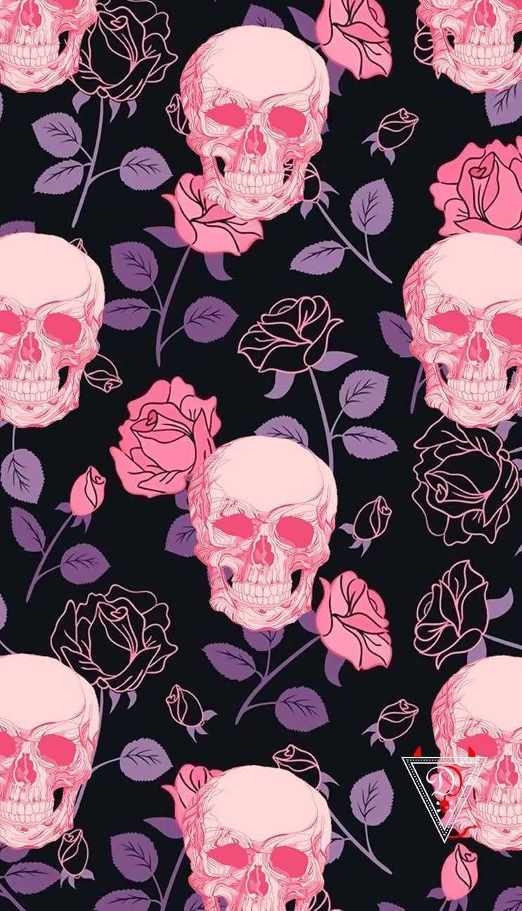 pastel goth, skulls, roses, HD Phone Wallpaper
