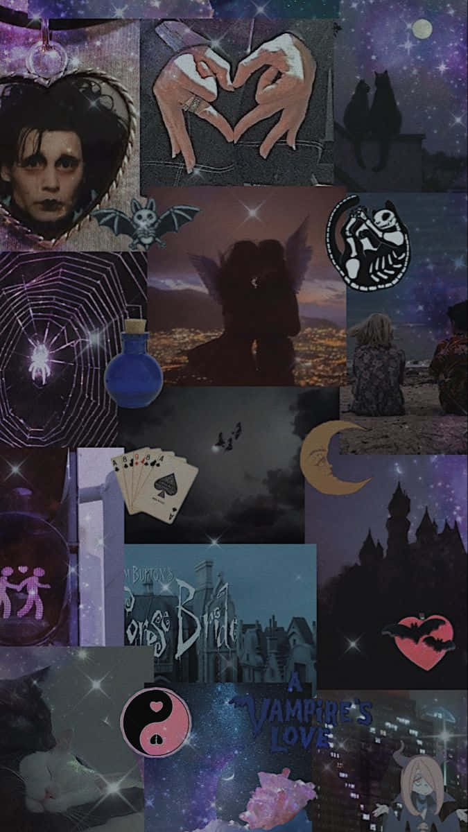 Gothic Collage Aesthetic, vampire imagery, heart hands, SD Phone Wallpaper