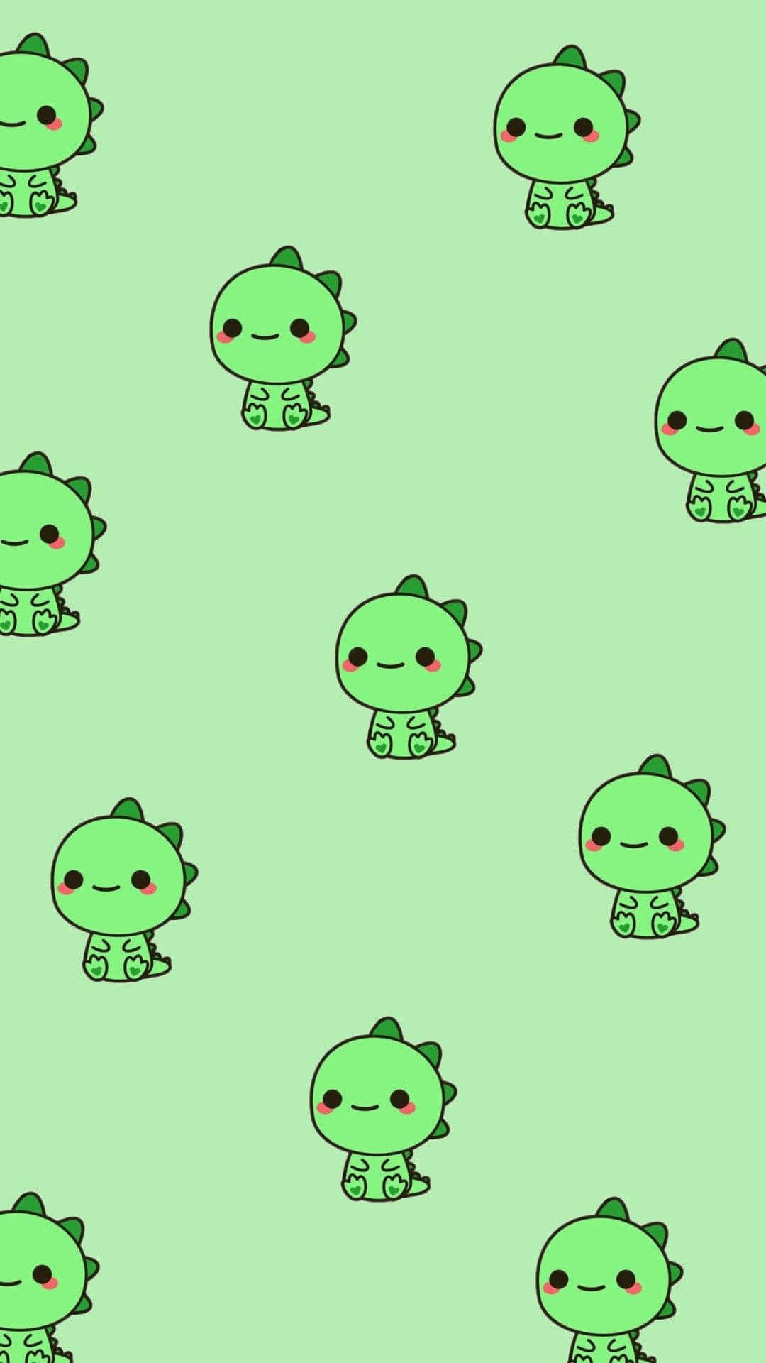 Cute Green Dinosaur, kawaii dinosaurs, rosy cheeks, Full HD Phone Wallpaper