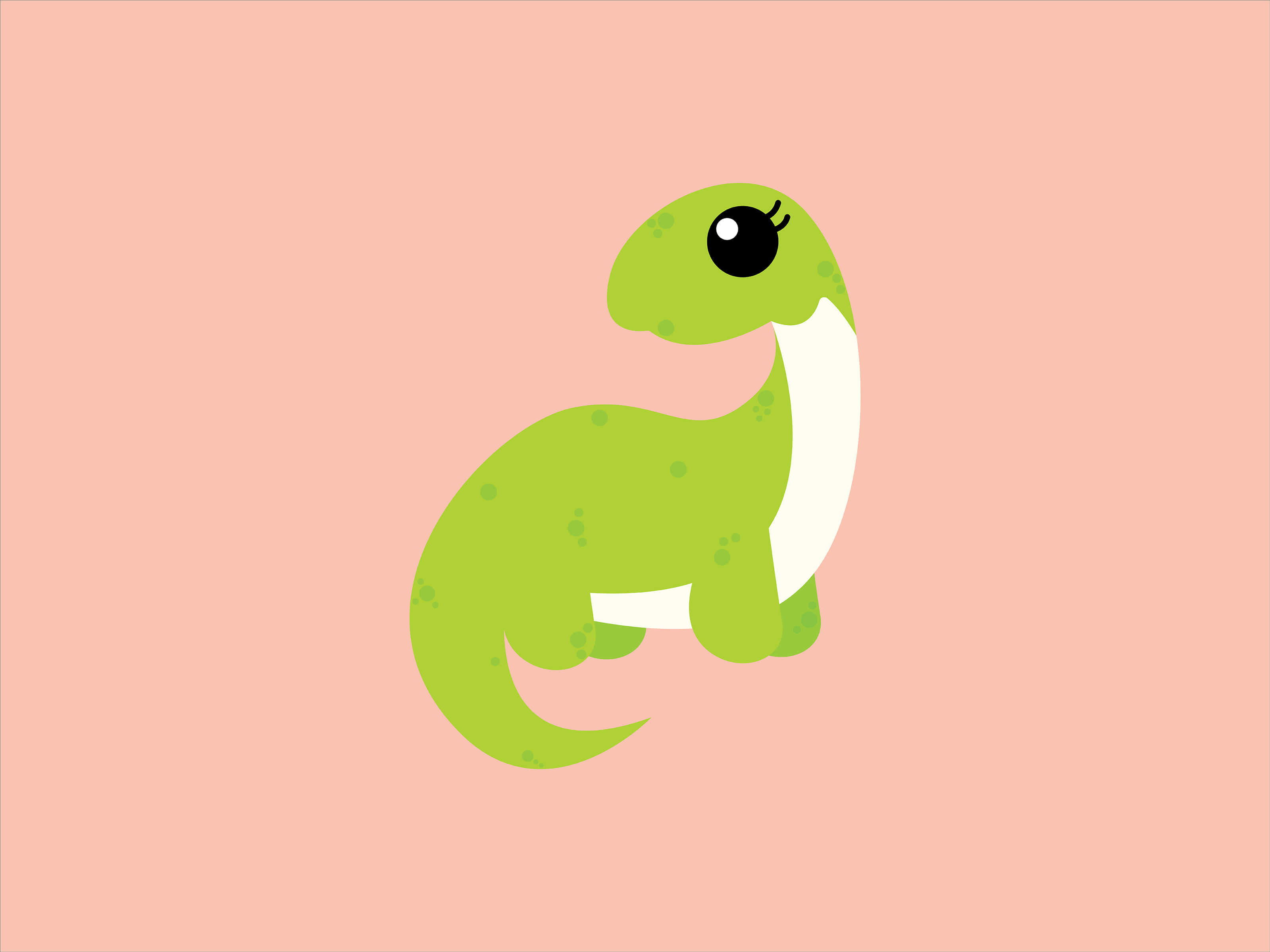 cute green cartoon dinosaur, white belly, winking eye, 2K Desktop Wallpaper
