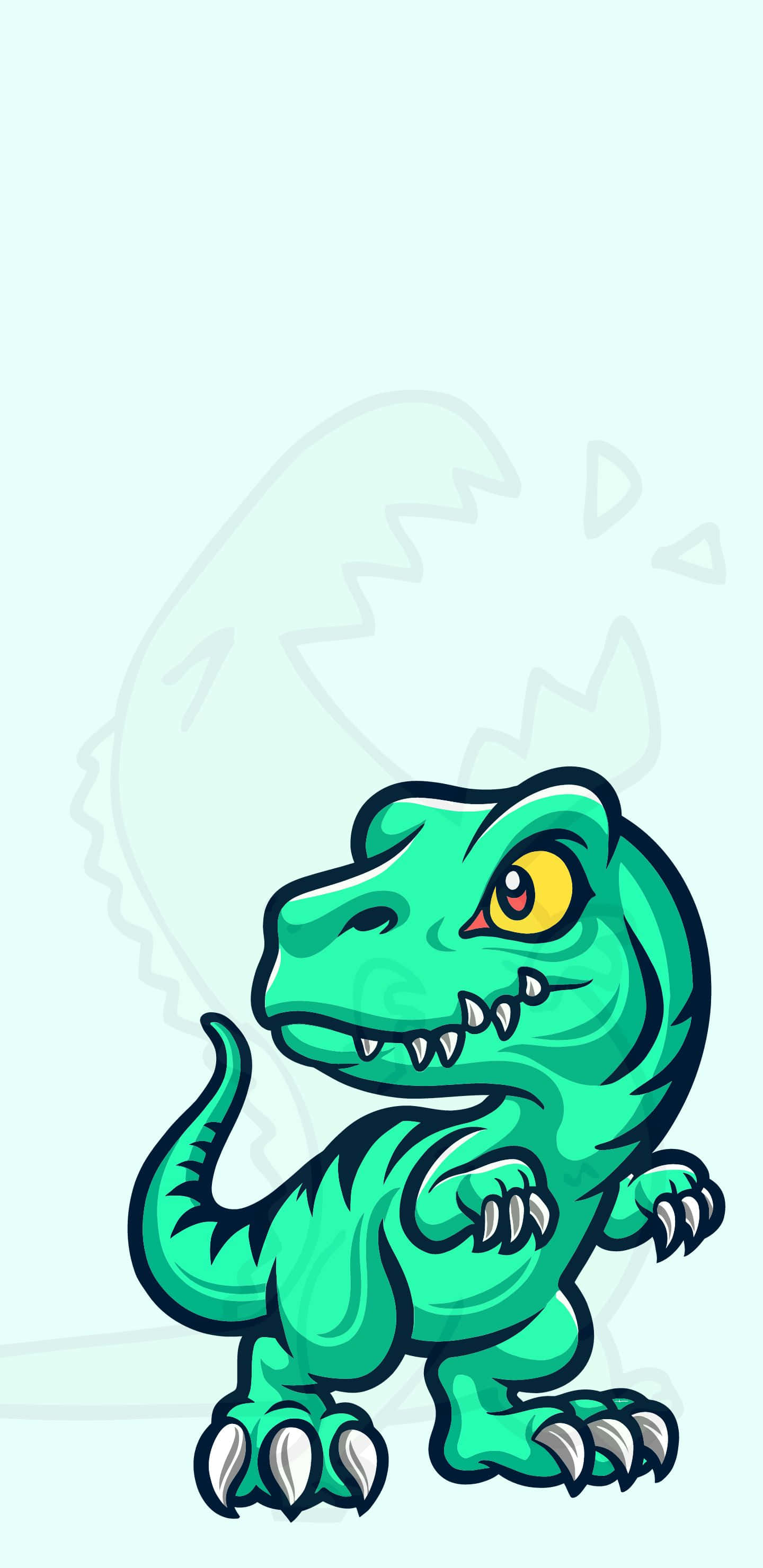 cartoon T rex, green body, yellow eyes, 2K Phone Wallpaper