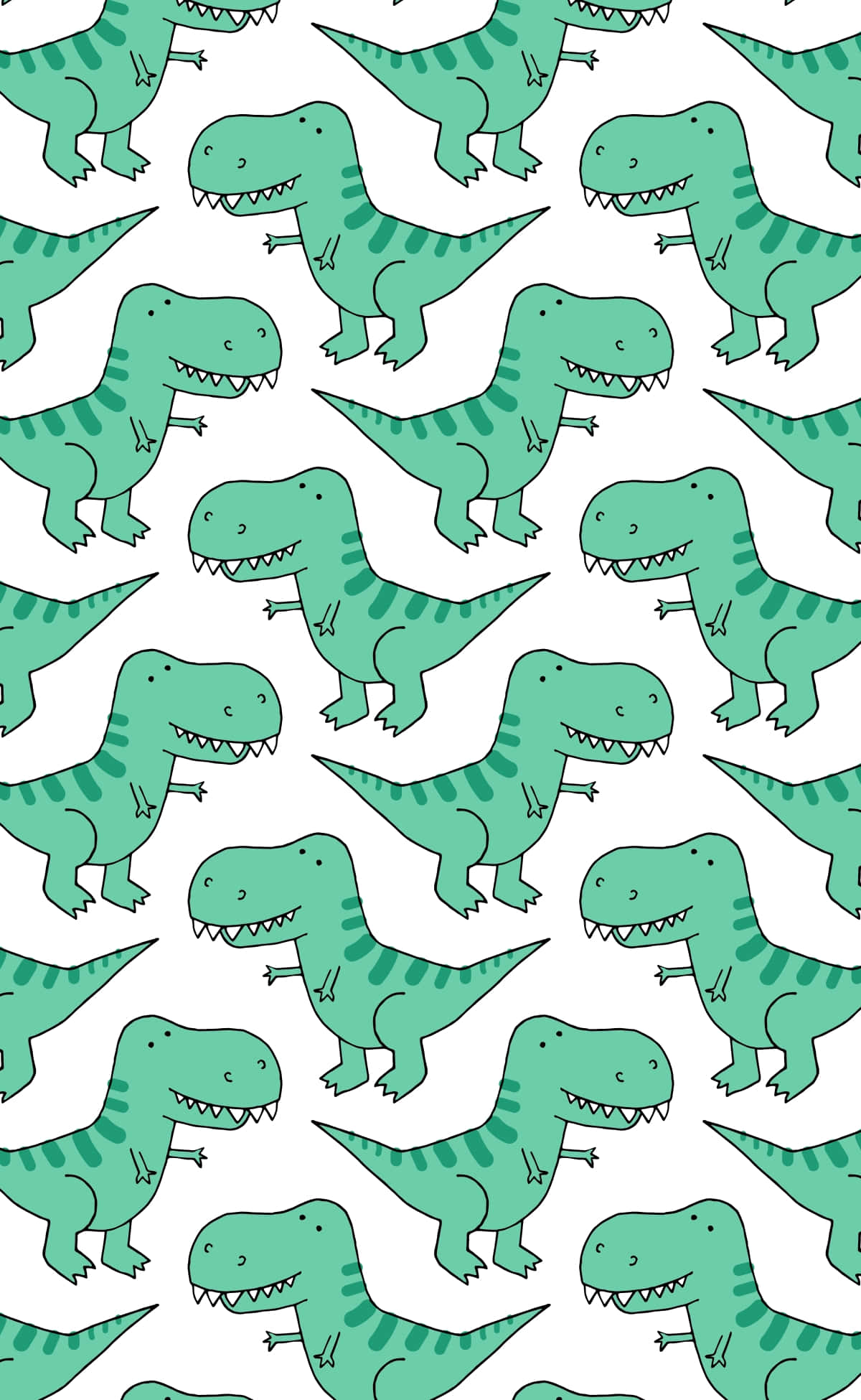 cute teal cartoon T-Rex dinosaurs, striped backs, clean white background, Full HD Phone Wallpaper
