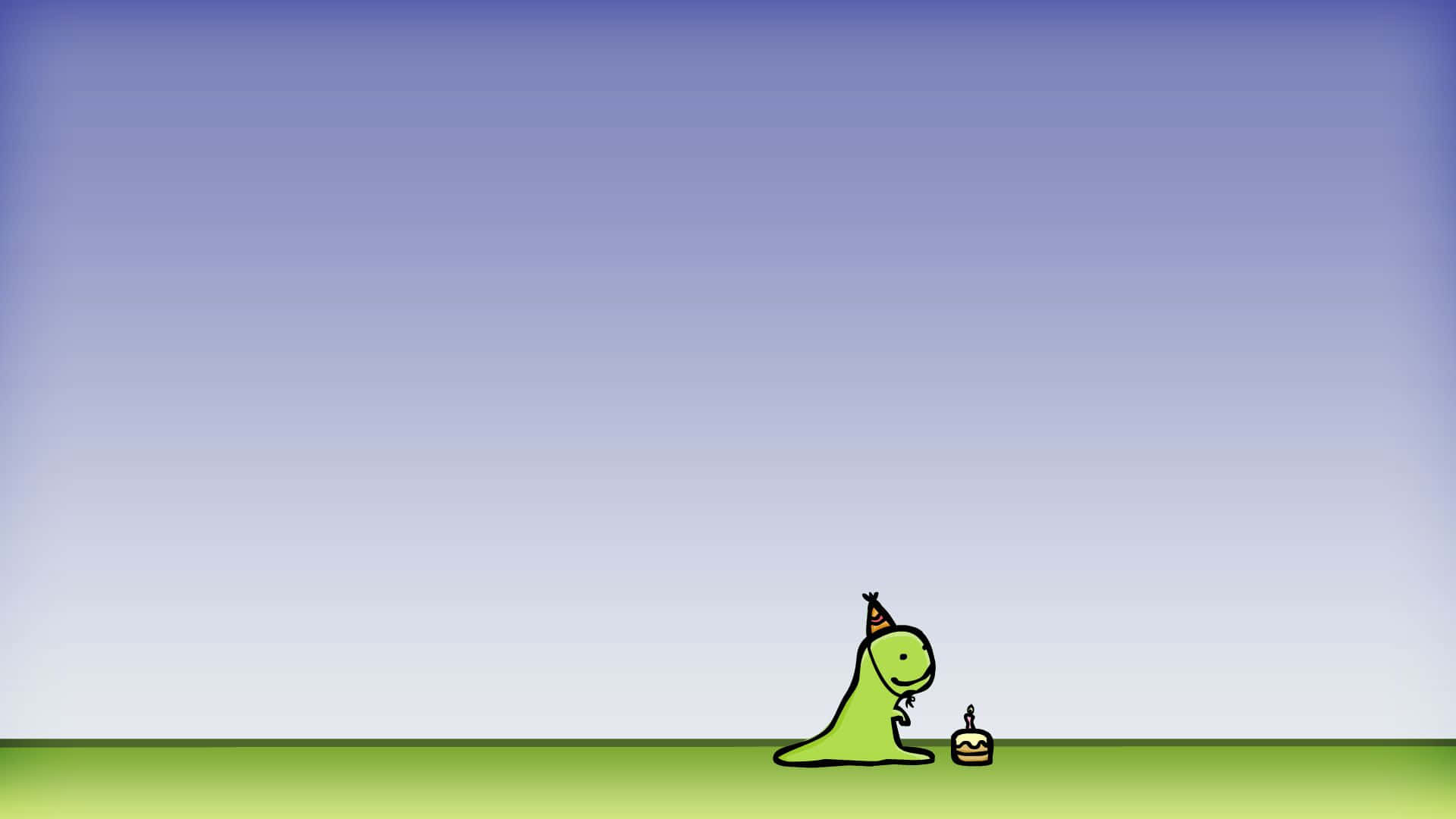 green cartoon dinosaur, party hat, tiny birthday cake with one candle, Full HD Desktop Wallpaper