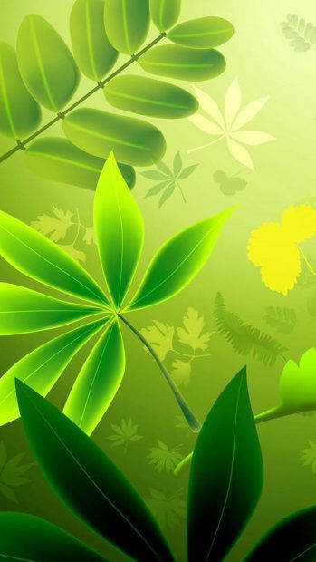 Fascinating Green Leaves Art iPhone, vibrant green leaves, glowing highlights, SD Phone Wallpaper