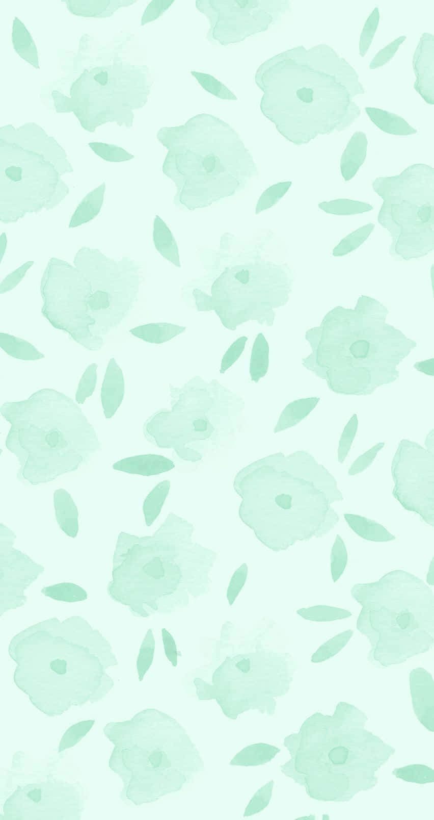 cute green kawaii, mint green, watercolor flowers, HD Phone Wallpaper
