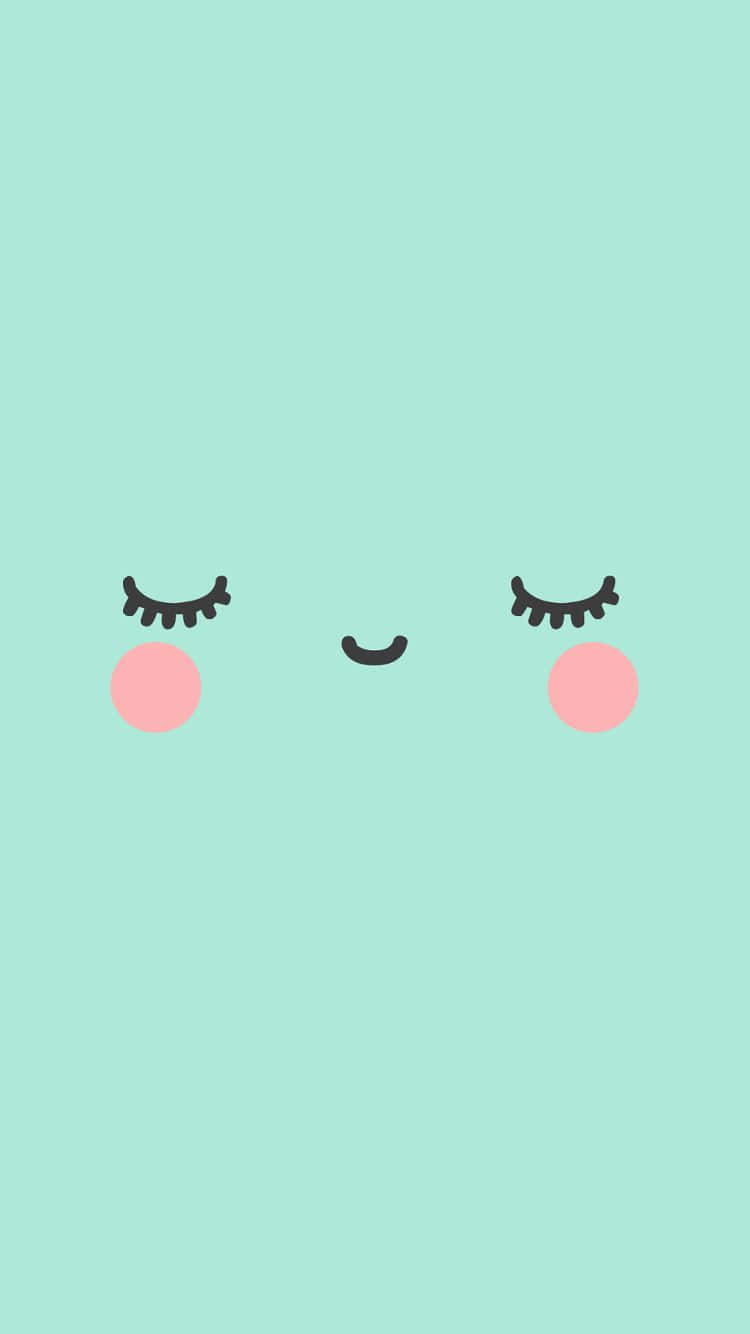cute green kawaii, mint green, pink cheeks, HD Phone Wallpaper
