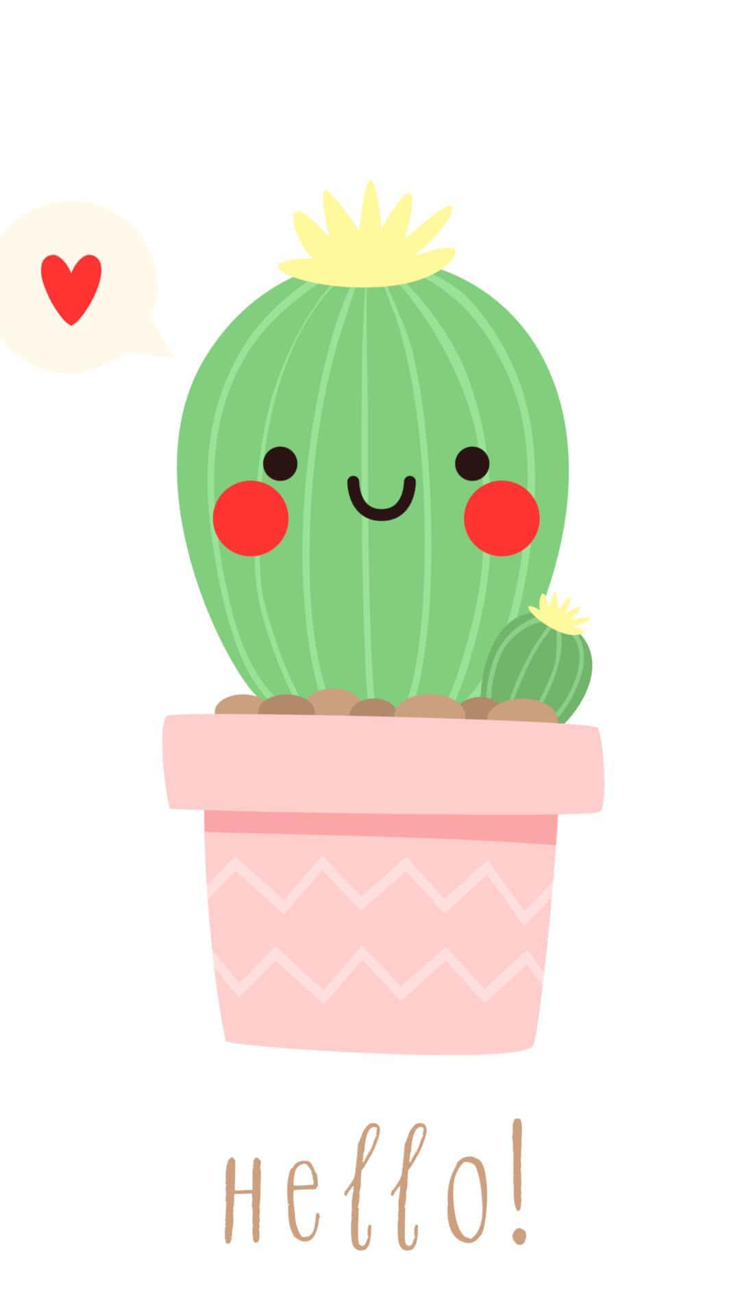 cute green kawaii, cartoon cactus, rosy cheeks, Full HD Phone Wallpaper
