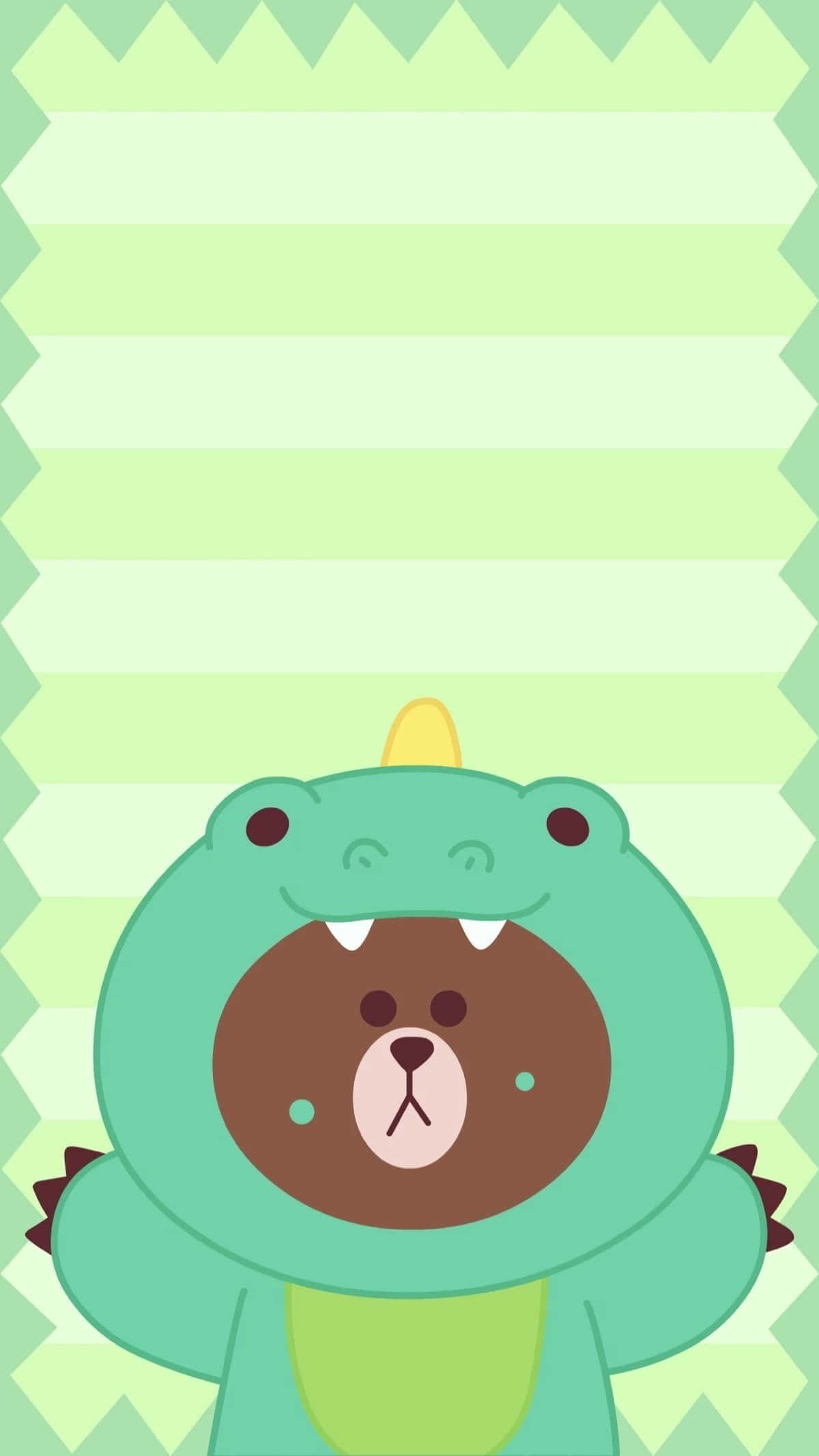 Cute Green Kawaii, brown bear, green dinosaur costume, Full HD Phone Wallpaper