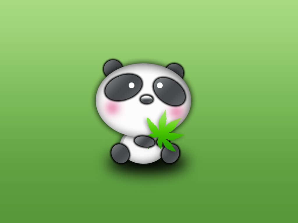 cute green kawaii, cartoon panda, rosy cheeks, SD Desktop Wallpaper
