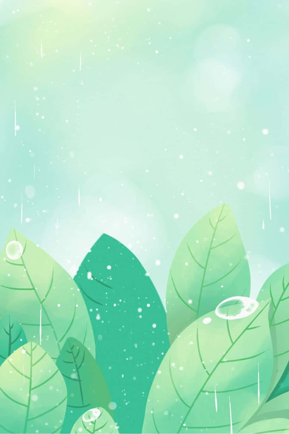 cute green creature, soft green leaves, dewdrops, HD Phone Wallpaper