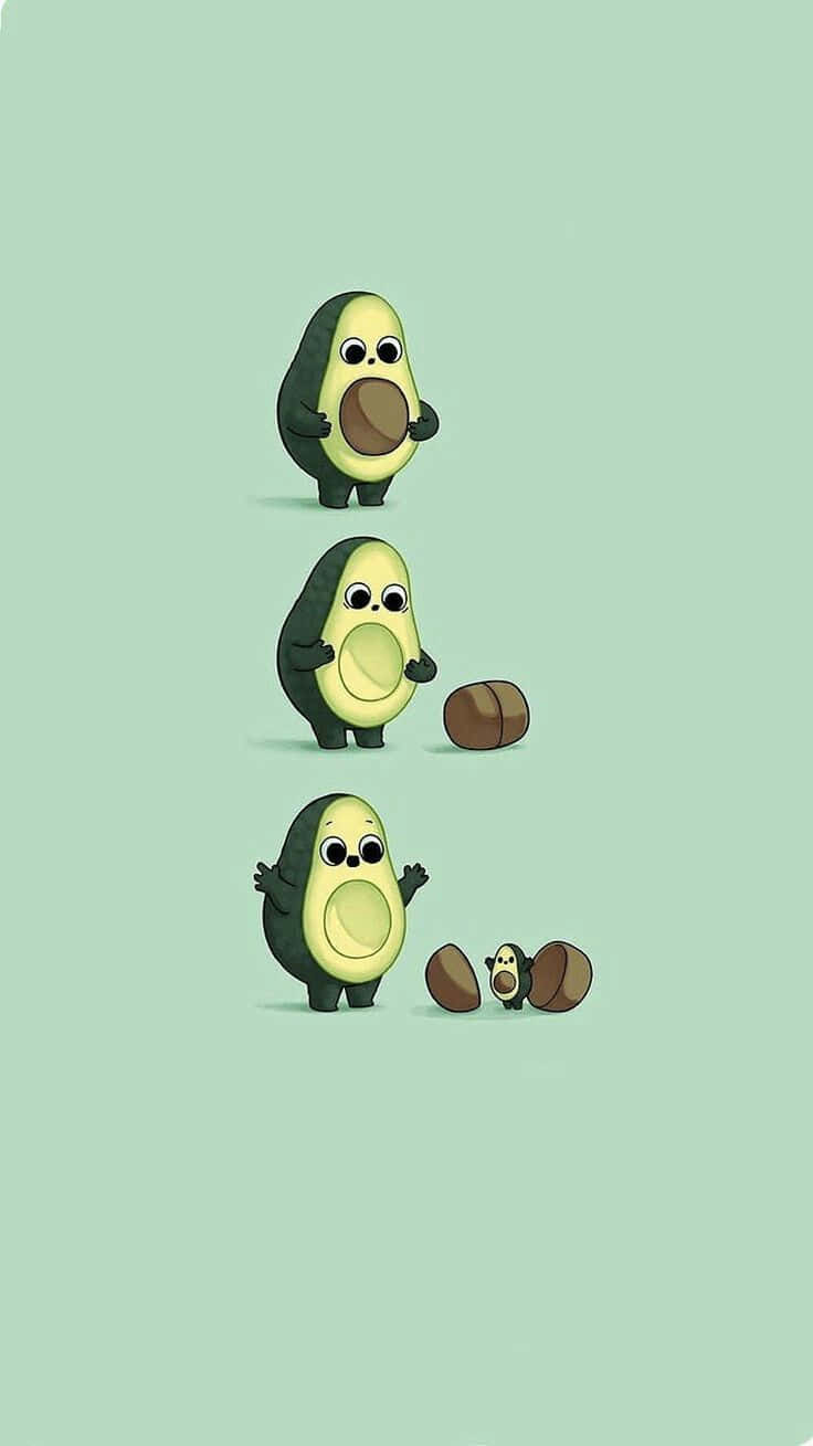 Cute Green Kawaii, cartoon avocados, splitting open, HD Phone Wallpaper