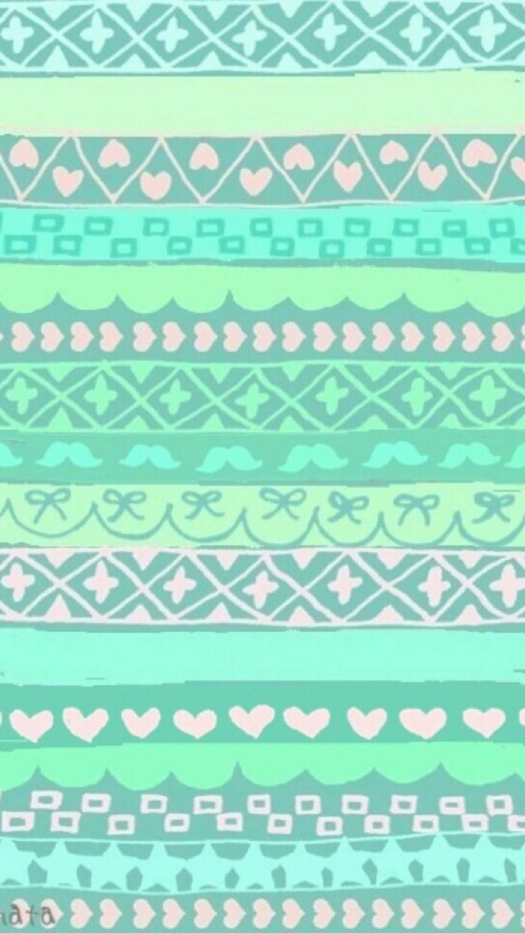 mint green, pink stripes, hearts, Full HD Phone Wallpaper