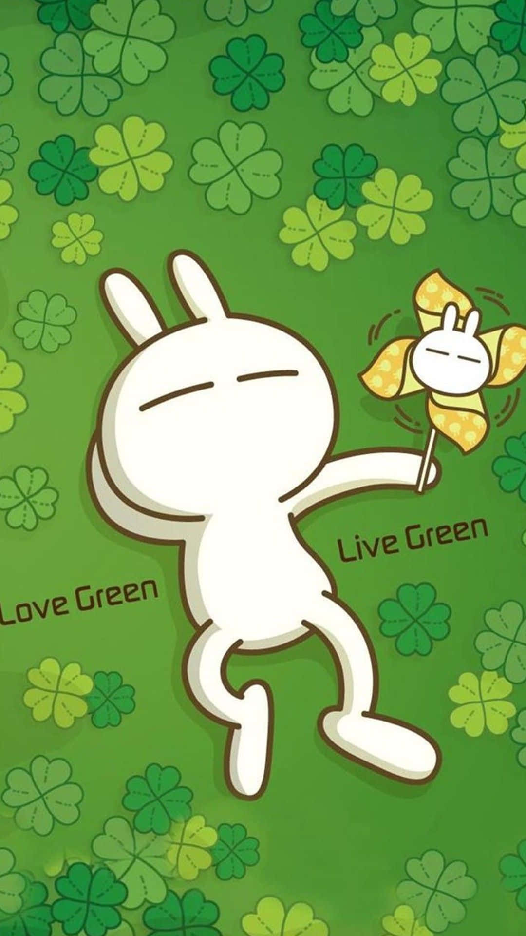 white cartoon rabbit, yellow pinwheel, green background, Full HD Phone Wallpaper