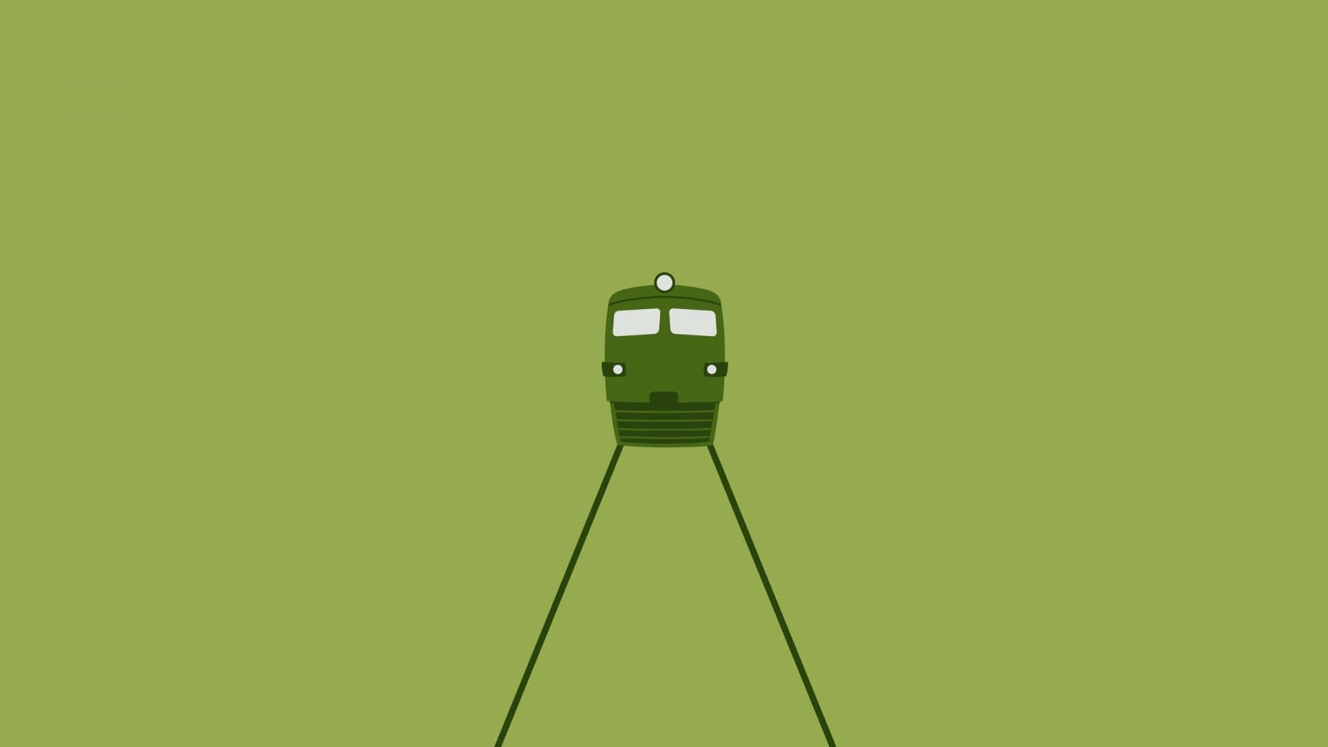 minimalist green train, converging tracks, solid olive background, Full HD Desktop Wallpaper