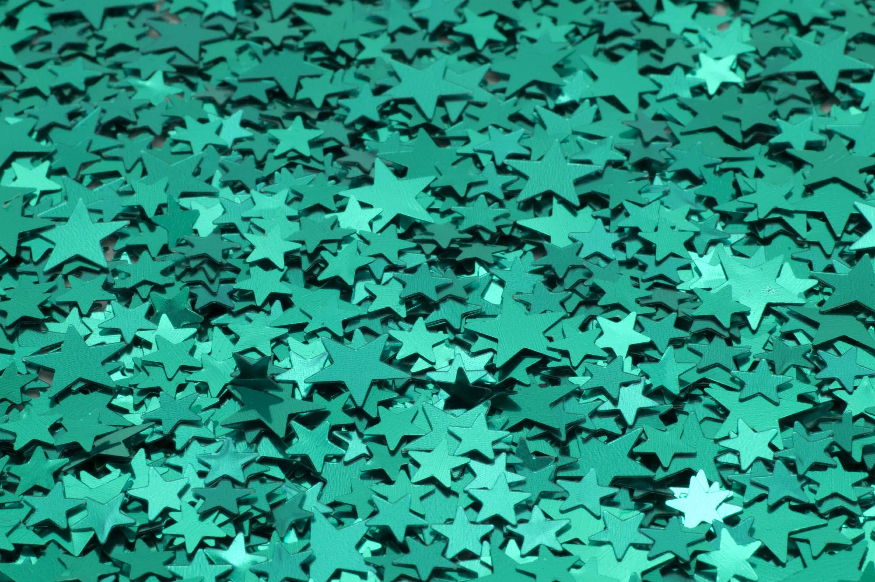 teal, star-shaped confetti, sparkling festive texture, 2K Desktop Wallpaper