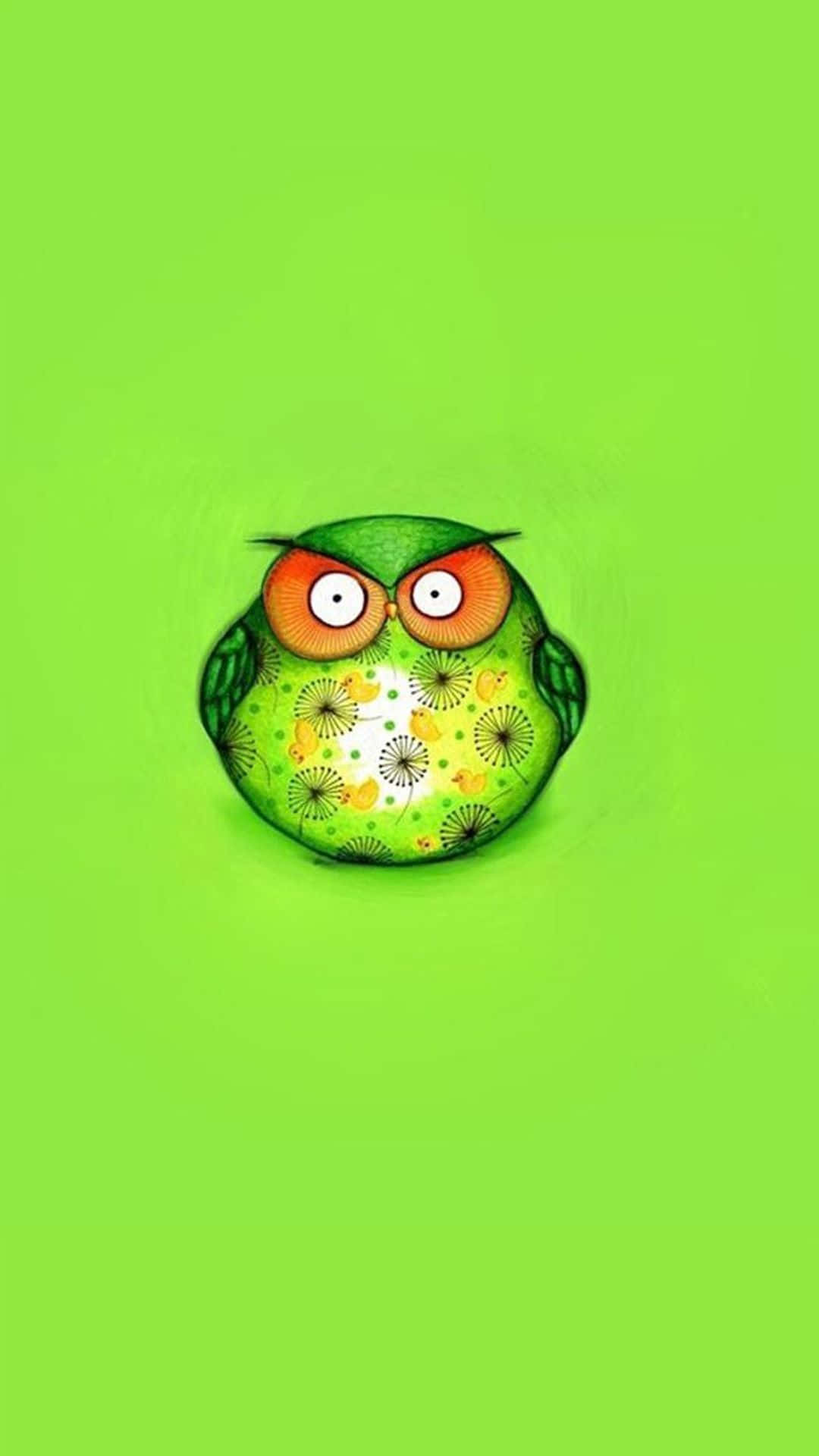 cartoon owl, orange eyes, dandelion patterns, Full HD Phone Wallpaper