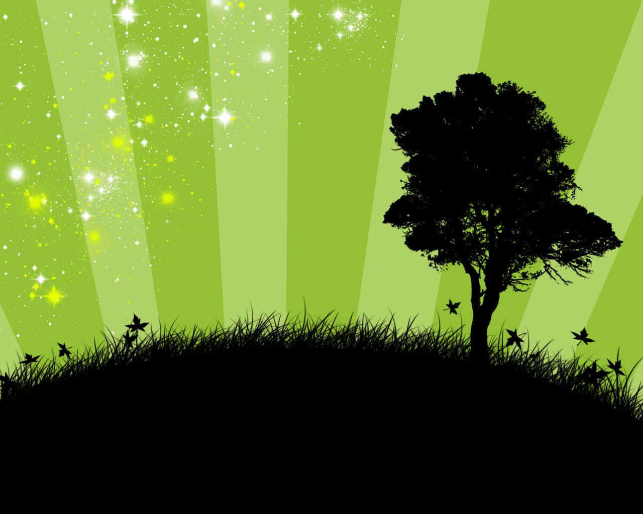 Cute Green Stripes Tree, tree silhouette, grassy hill, HD Desktop Wallpaper