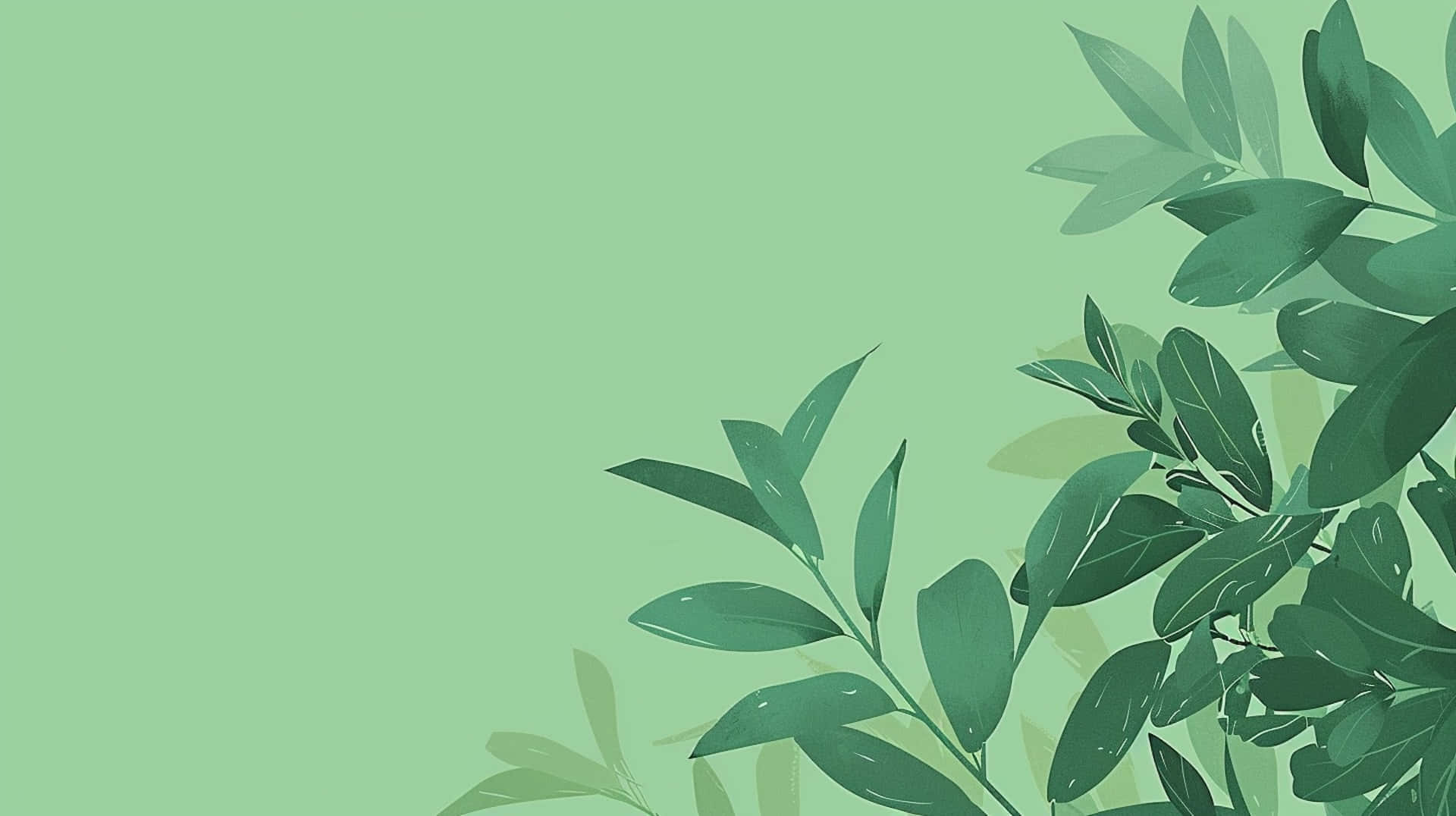 mint green, dark green, leafy branches, Full HD Desktop Wallpaper