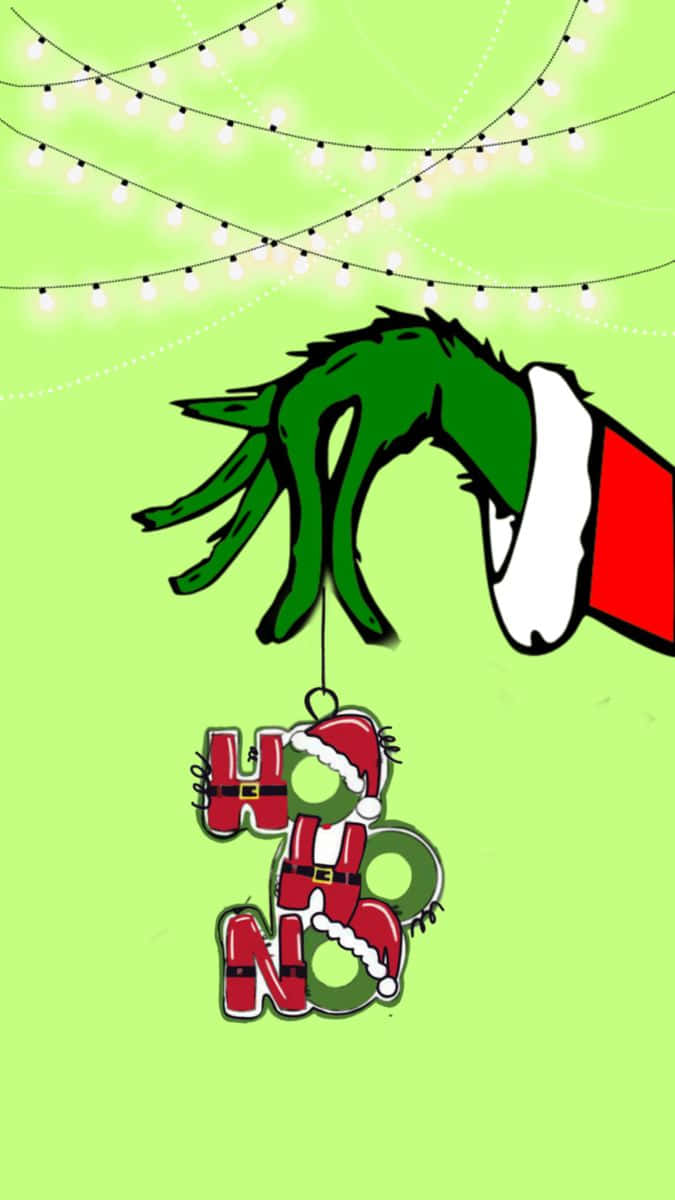Cute Grinch, Santa hat, HO HO HO ornament, SD Phone Wallpaper