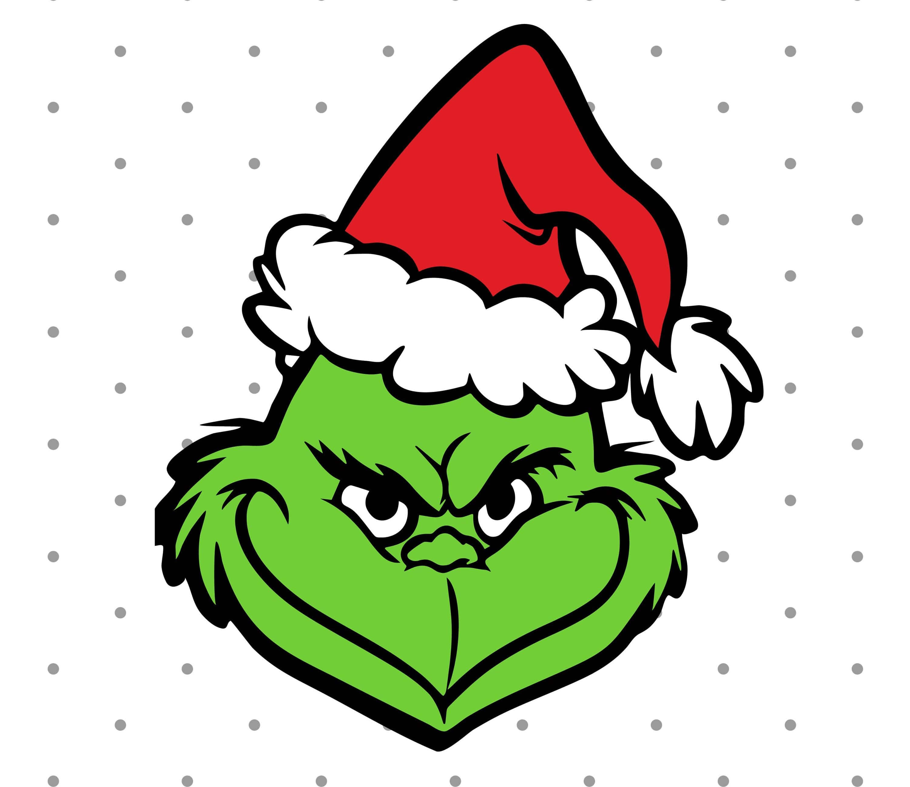 Cute Grinch, red Santa hat, white trim, 2K Desktop Wallpaper