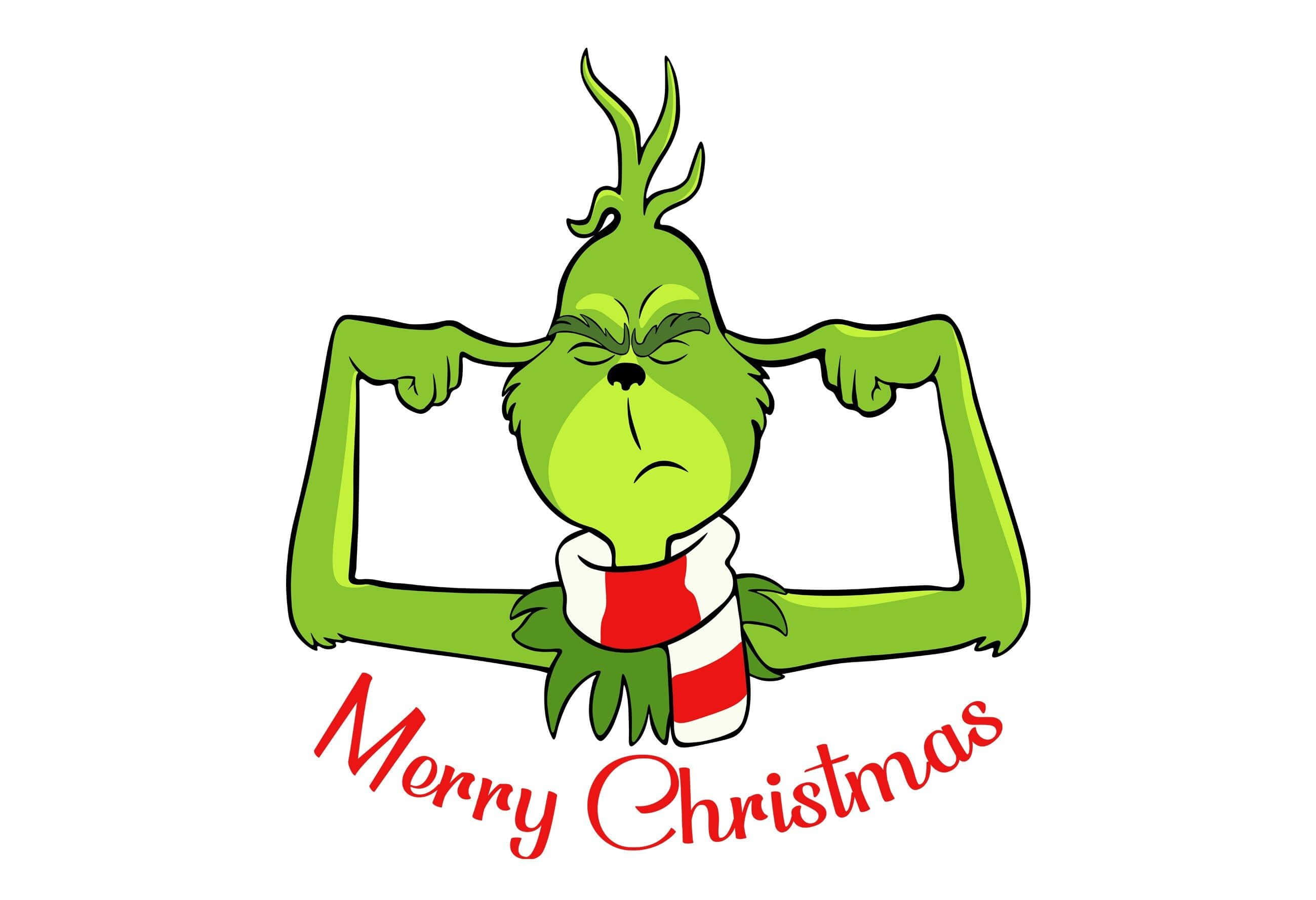 Grinch, red and white striped scarf, Merry Christmas, 2K Desktop Wallpaper