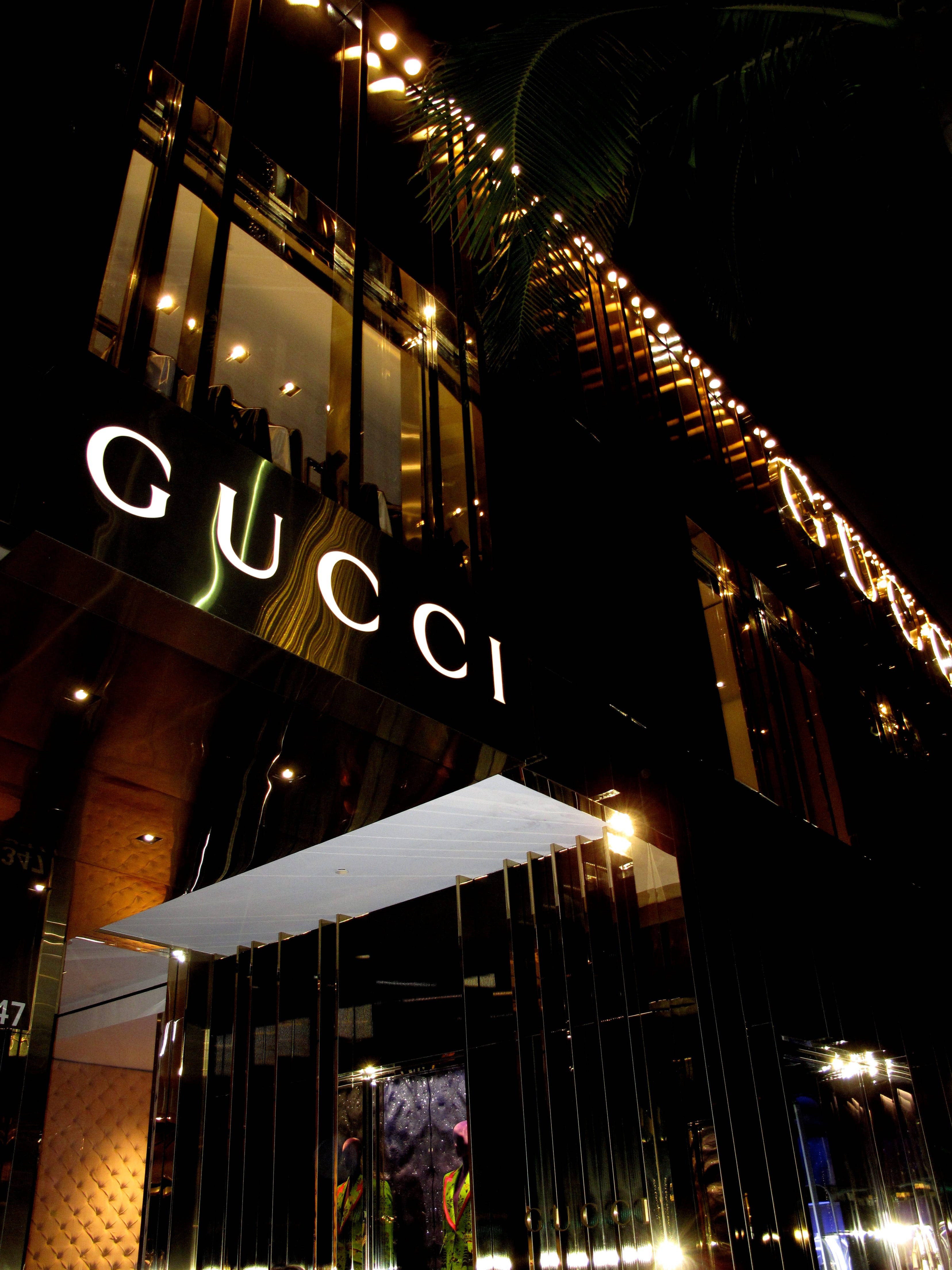 Gucci, storefront, night, 4K Phone Wallpaper